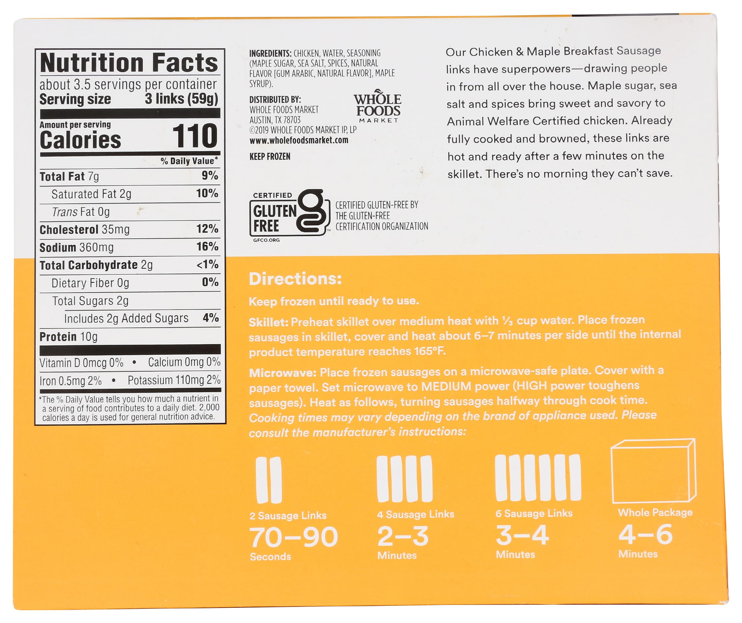 Chicken Sausage Breakfast Link Maple 7 Oz 365 By Whole Foods Market