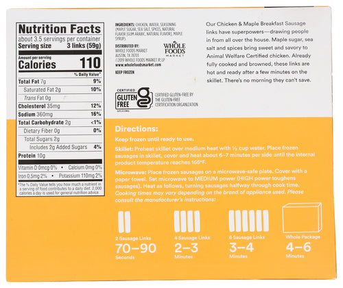 Chicken Sausage Breakfast Link Maple 7 Oz 365 By Whole Foods Market