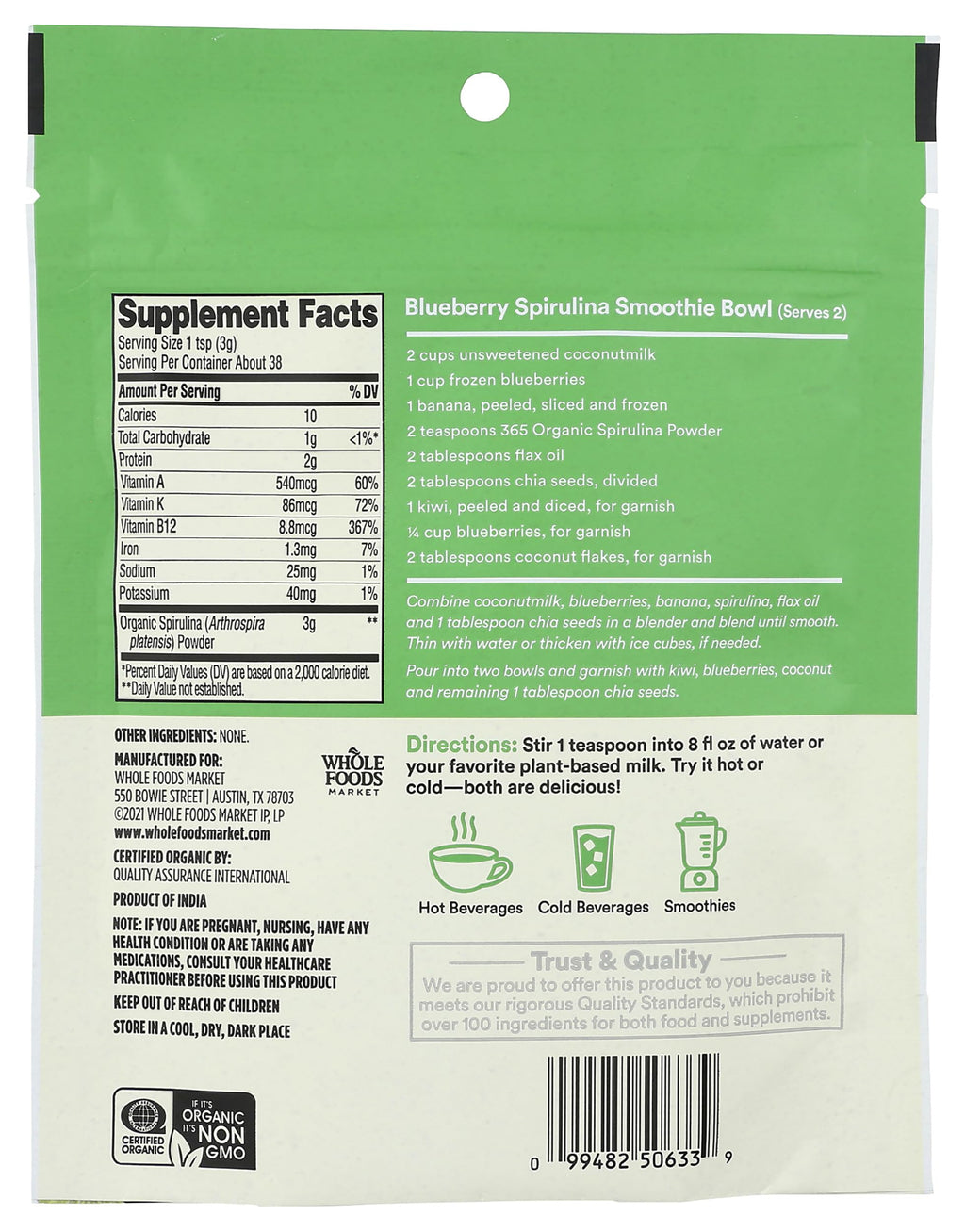 Organic Spirulina Superfood Powder 4 Oz 365 By Whole Foods Market