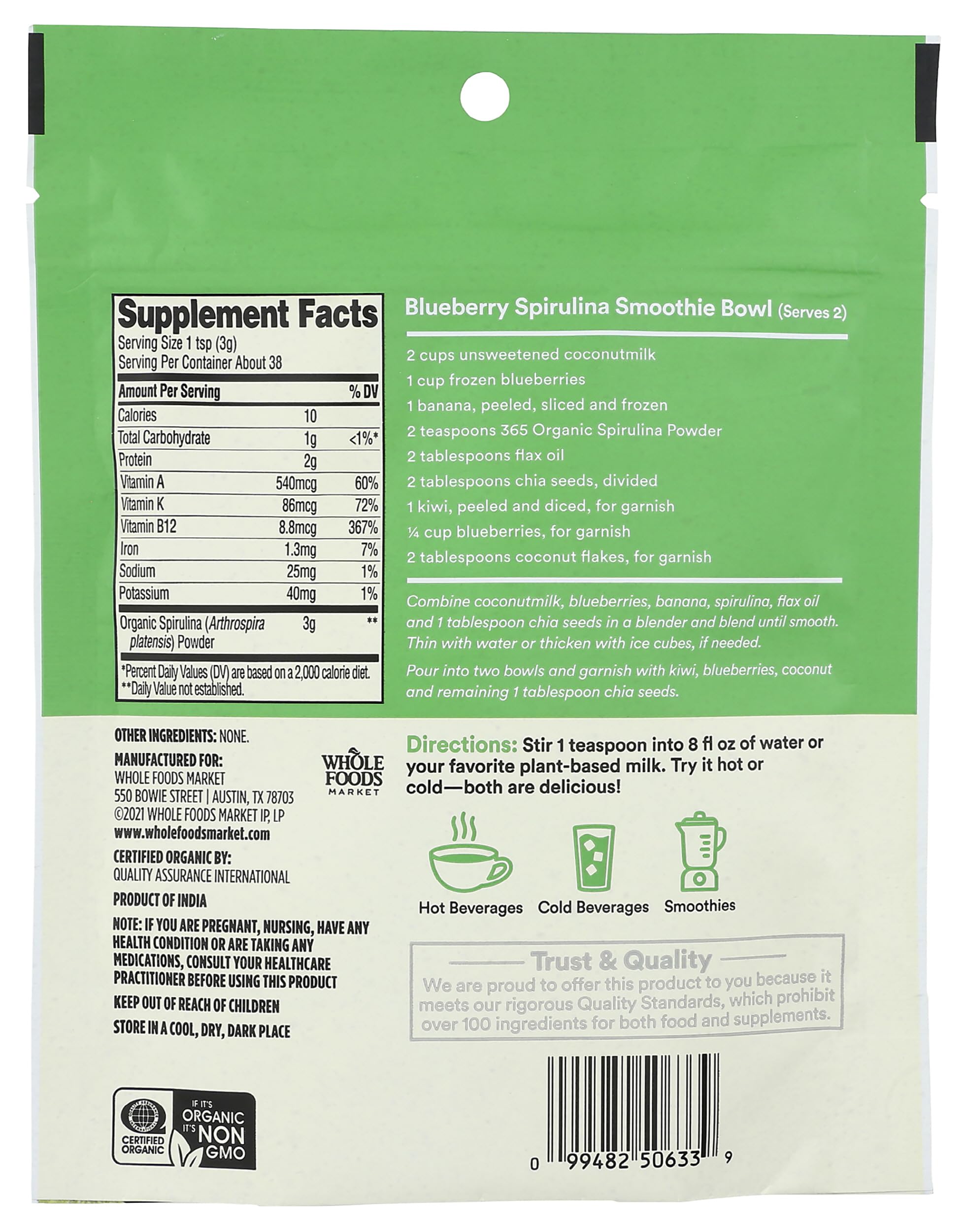 Organic Spirulina Superfood Powder 4 Oz 365 By Whole Foods Market
