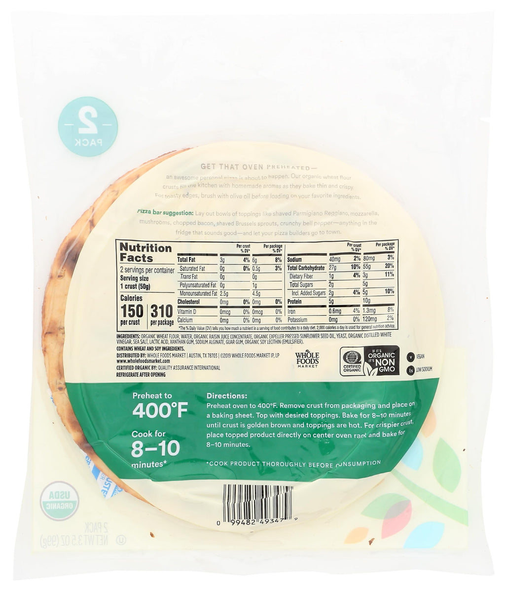 Organic Rustic White Pizza Crusts 7 Inch 2 Count 3.5 Oz 365 By Whole Foods Market