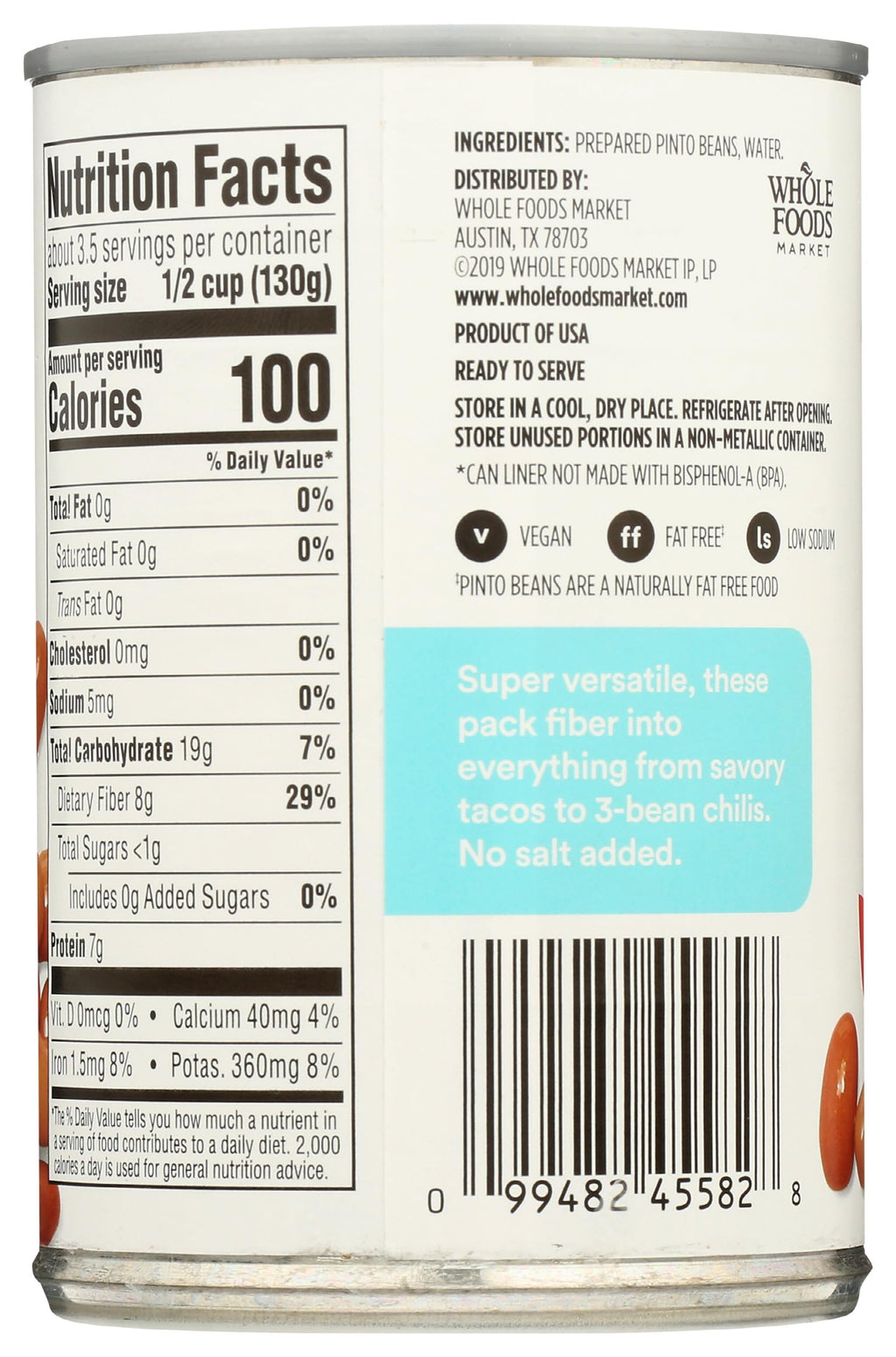 Pinto Beans No Salt Added 15.5 Oz 365 By Whole Foods Market