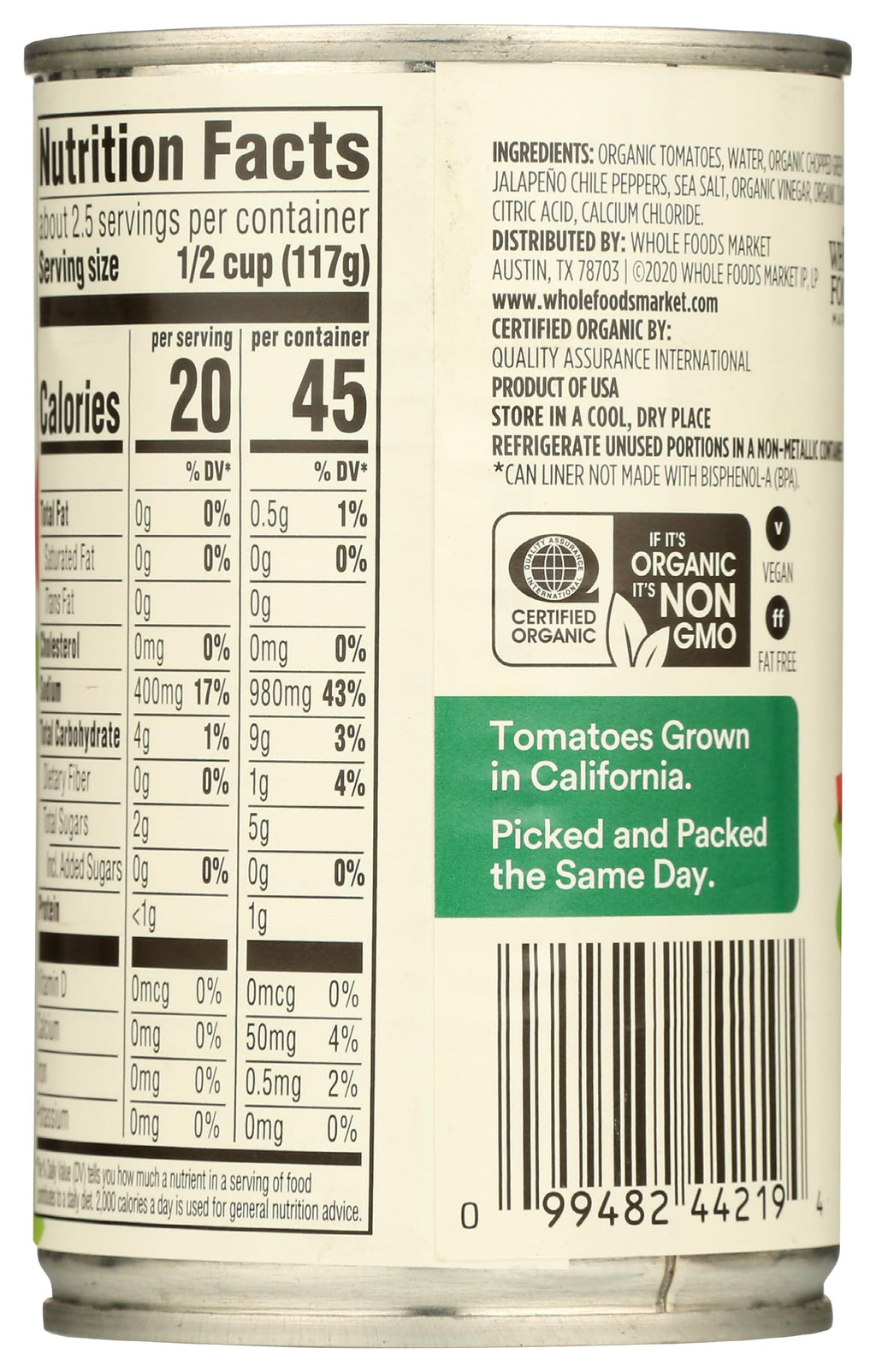 Organic Petite Diced Tomatoes With Jalapeno & Cilantro 10 Oz 365 By Whole Foods Market