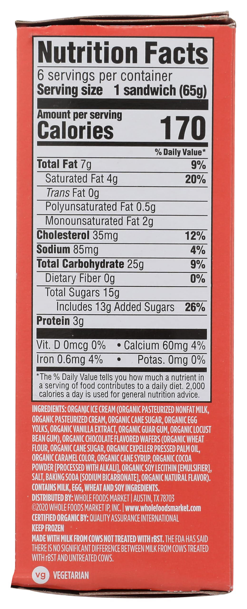 Ice Cream Sandwiches Organic 6 Count 21.9 Fl Oz 365 By Whole Foods Market