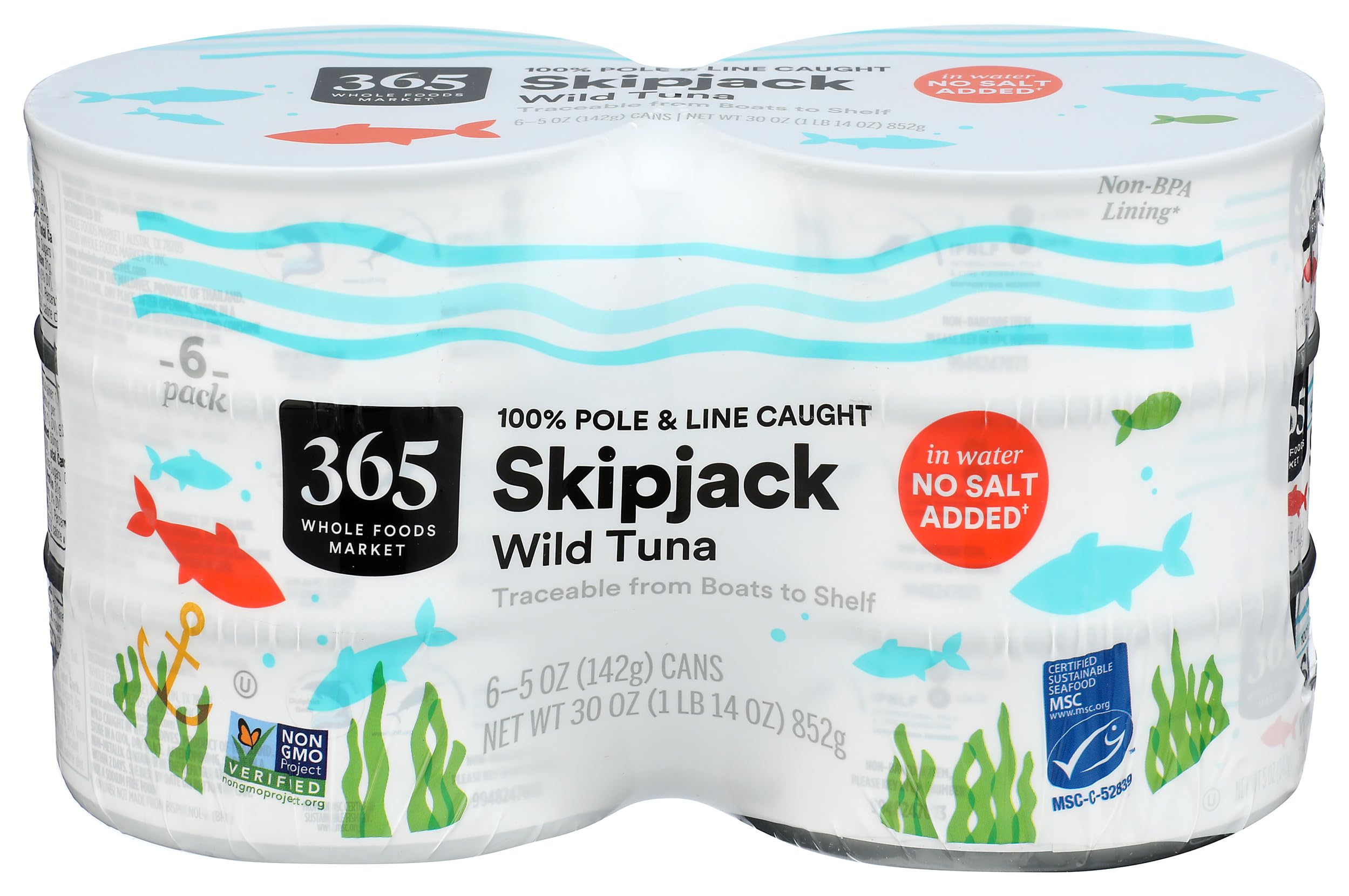 Skipjack Tuna in Water No Salt Added 30 Oz 6 Pack 365 By Whole Foods Market