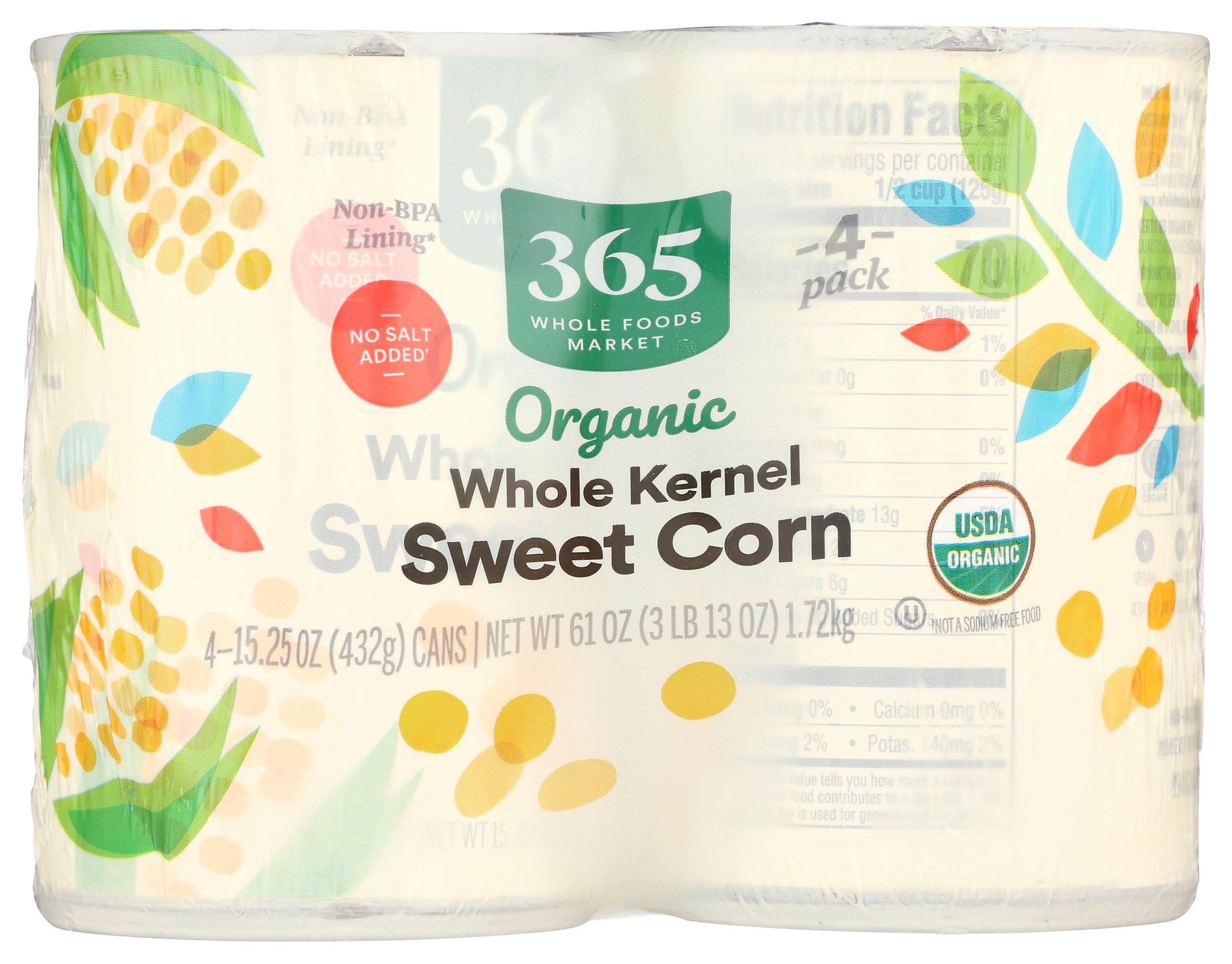Organic Corn No Salt Added 15.25 Oz 4 Pack 365 By Whole Foods Market