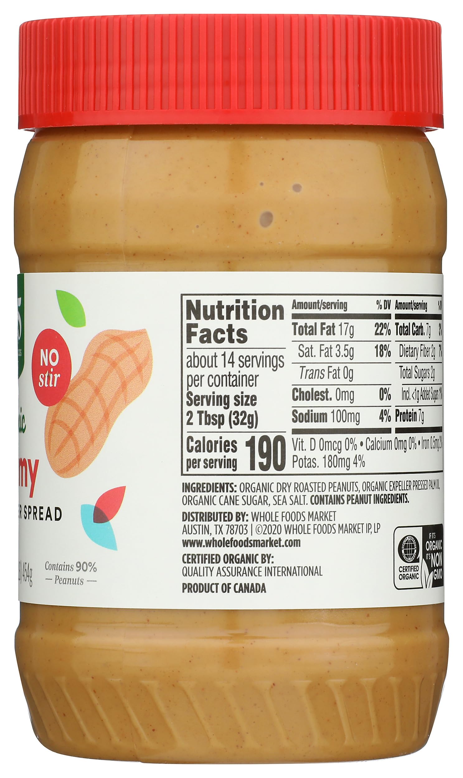 Organic Creamy Peanut Butter Spread No Stir 16 Oz 365 By Whole Foods Market