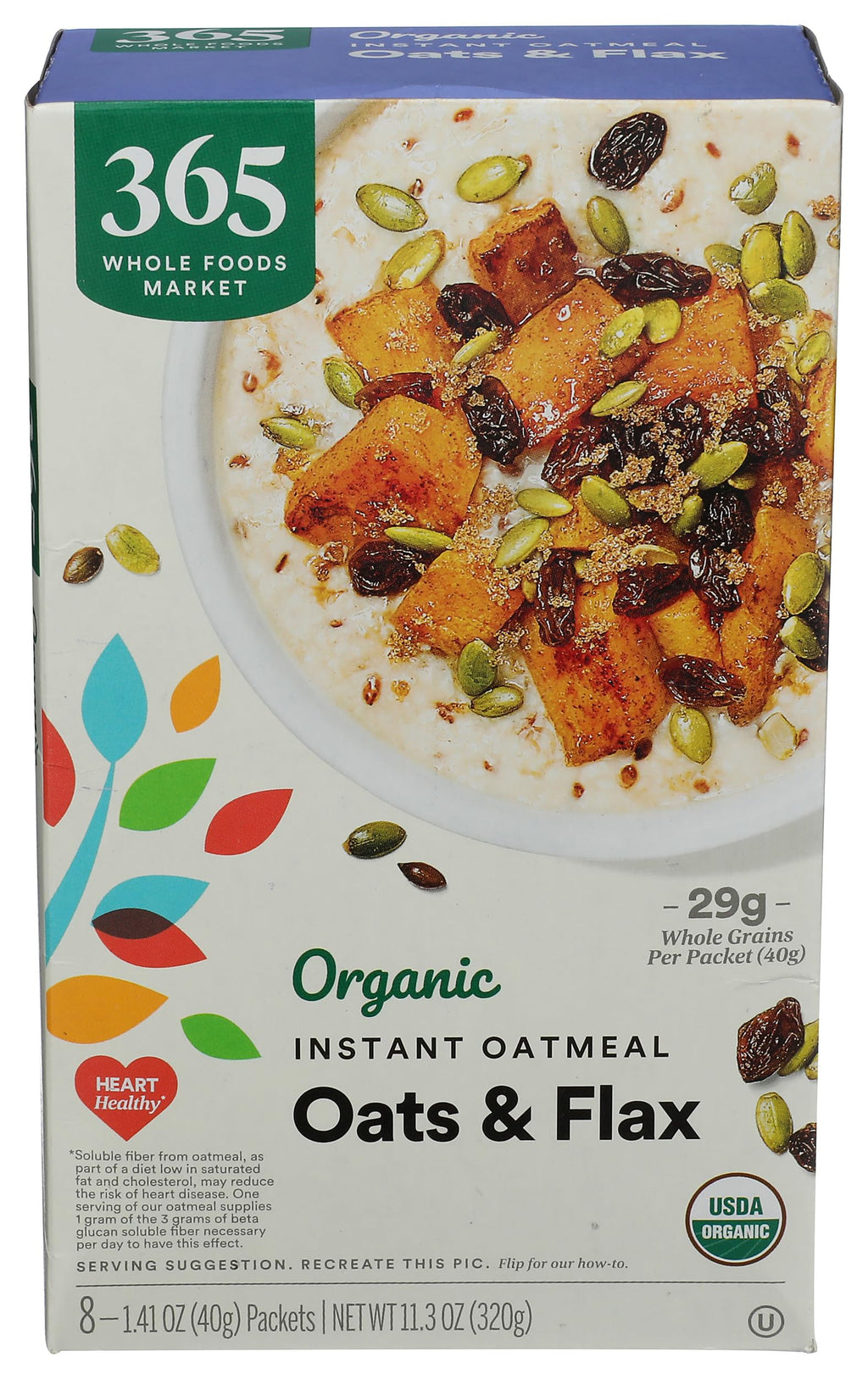 Organic Instant Oats And Flax 8 Pack 11.3 Oz 365 By Whole Foods Market