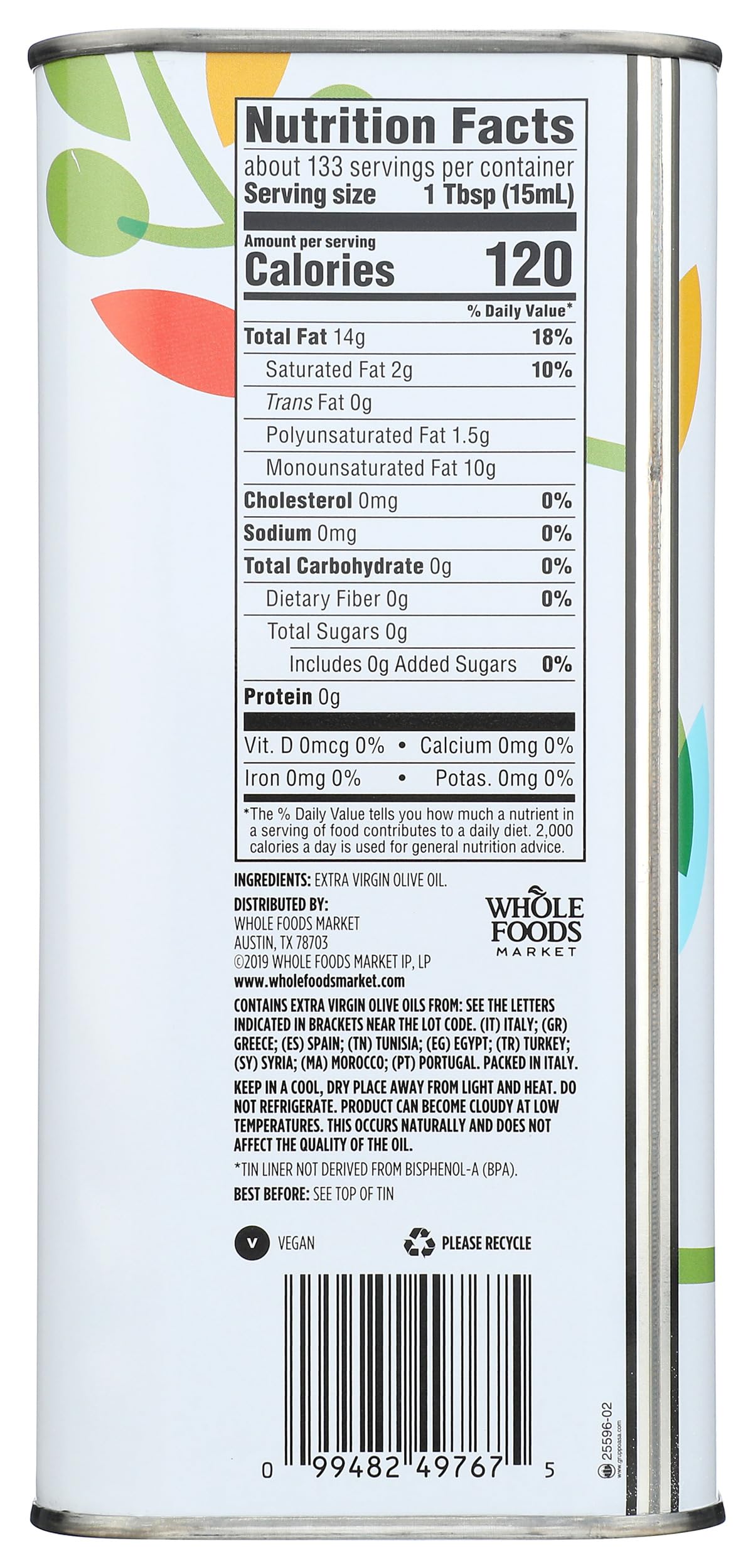 Mediterranean Blend Extra Virgin Olive Oil 67.6 Fl Oz 365 By Whole Foods Market