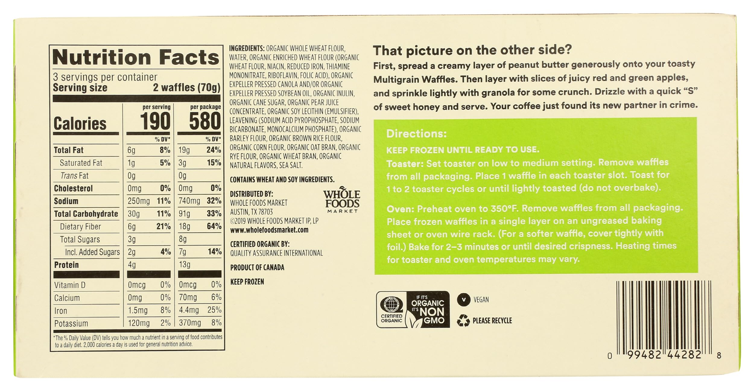 Organic Multigrain Waffles 7.4 Oz 365 By Whole Foods Market