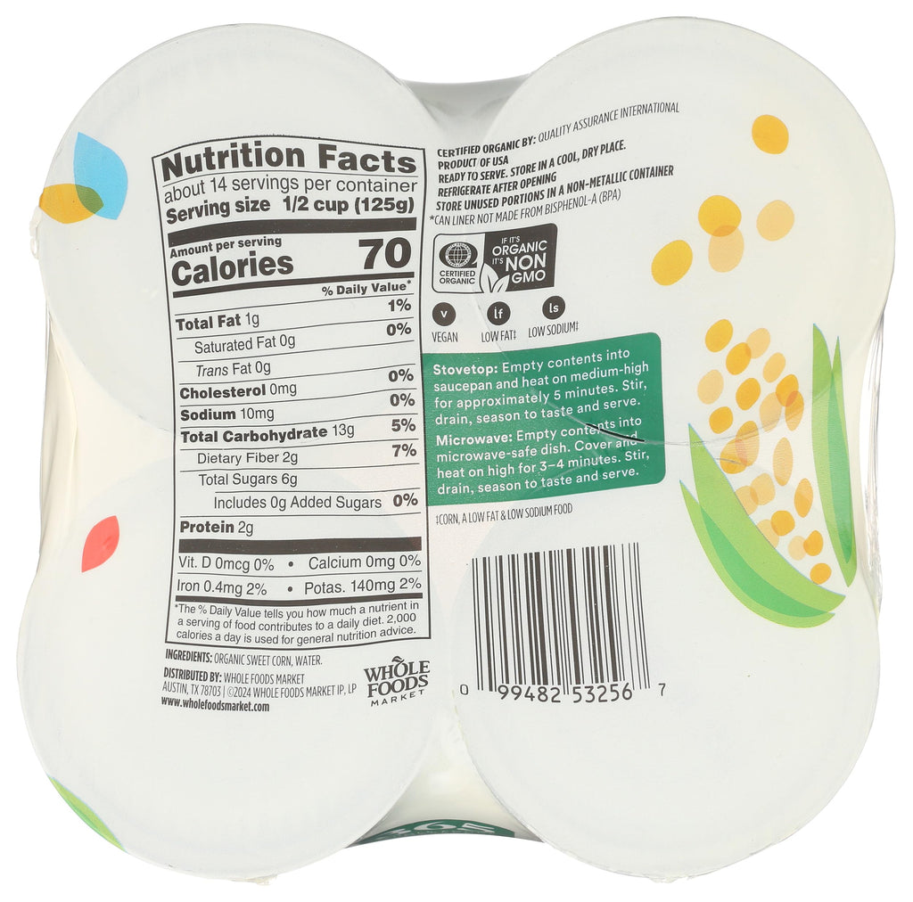 Organic Corn No Salt Added 15.25 Oz 4 Pack 365 By Whole Foods Market