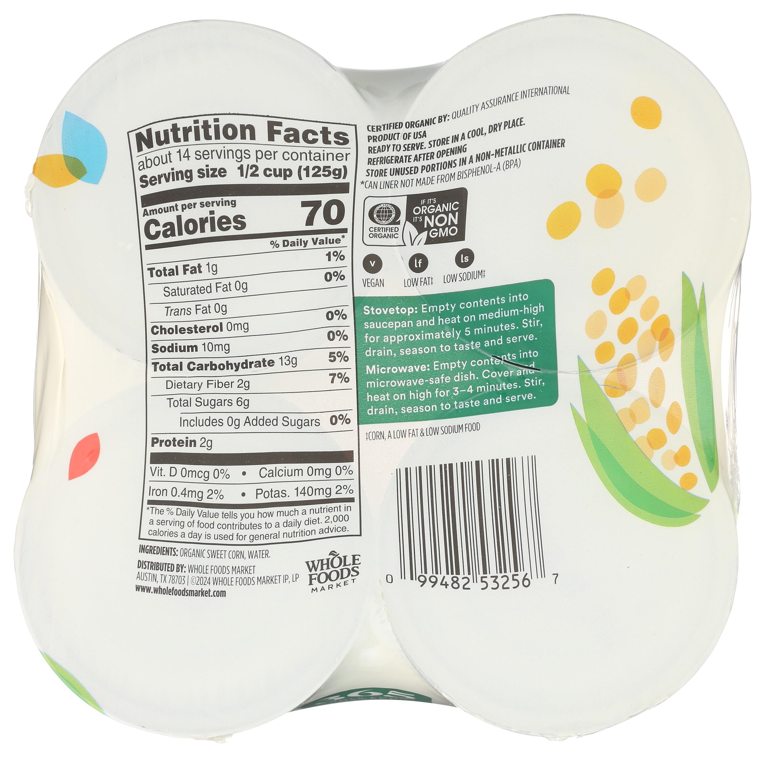 Organic Corn No Salt Added 15.25 Oz 4 Pack 365 By Whole Foods Market