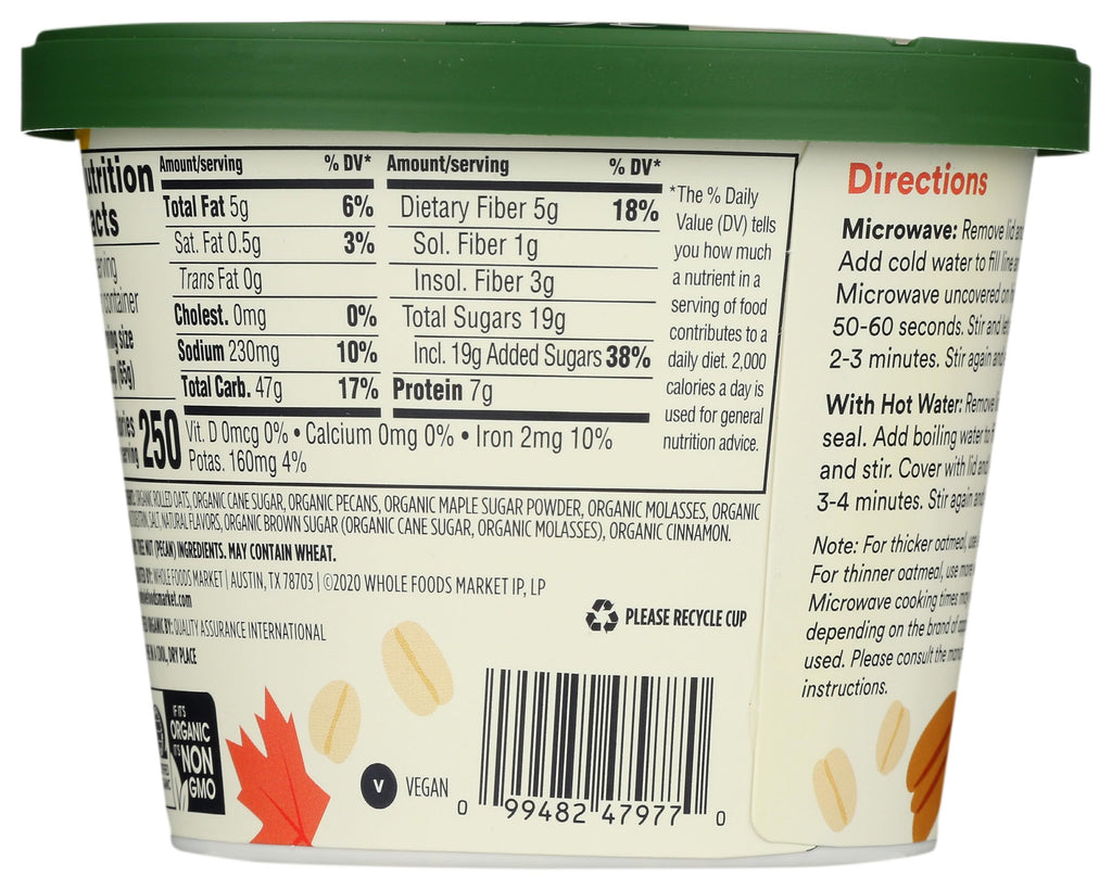 Organic Instant Oatmeal Maple & Brown Sugar Pecan 2.3 Oz 365 By Whole Foods Market