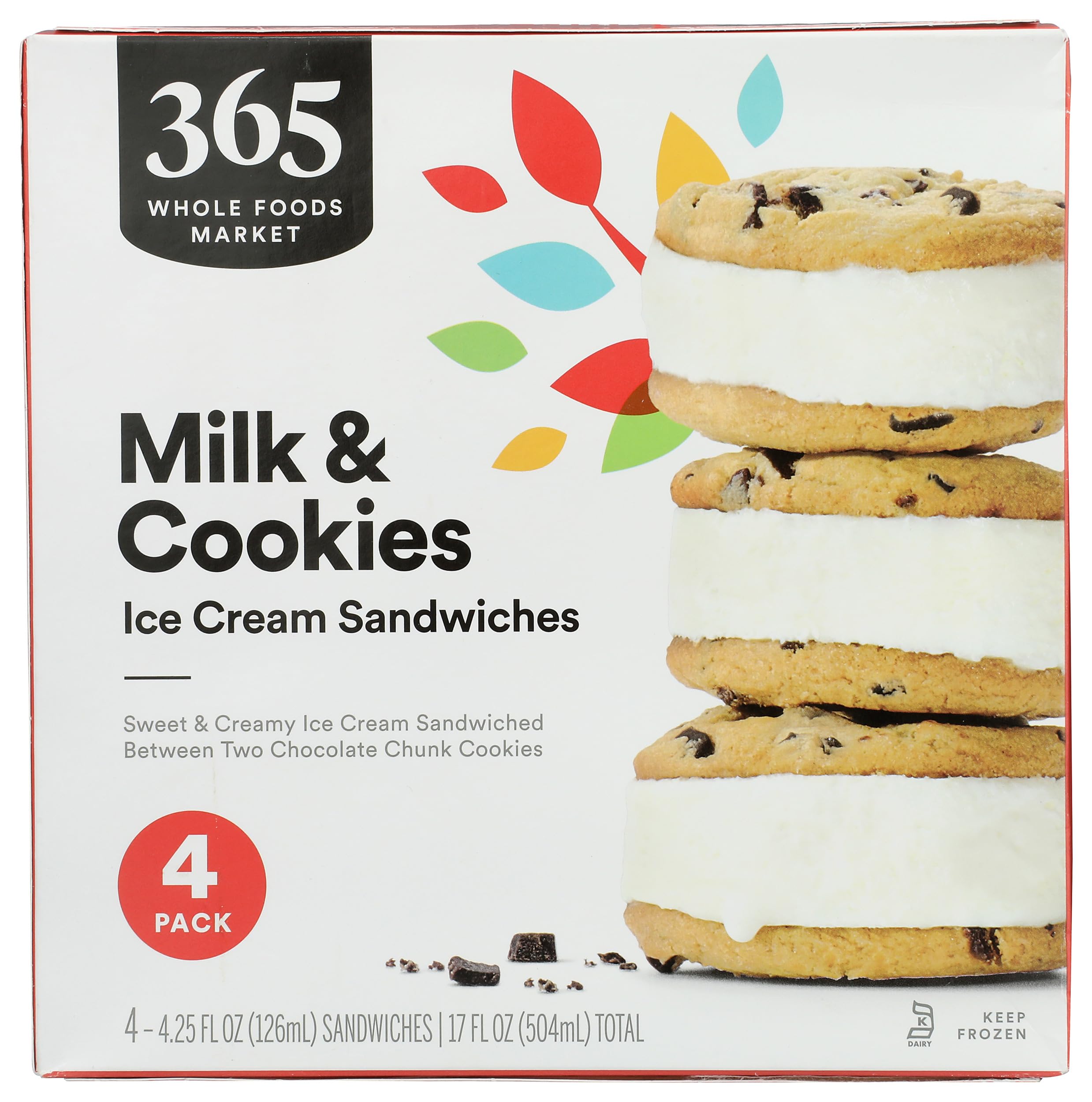 Milk & Cookies Ice Cream Sandwiches 17 FZ 1 Count 365 By Whole Foods Market
