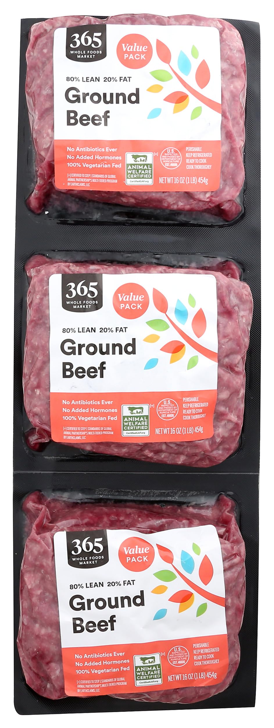 Ground Beef 80% Lean/20% Fat 48 Oz 365 By Whole Foods Market