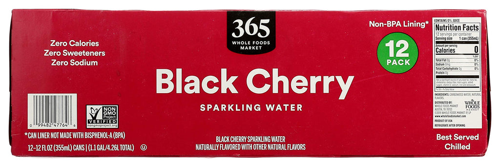 Black Cherry Sparkling Water 12 Fl Oz 12 Count 365 By Whole Foods Market