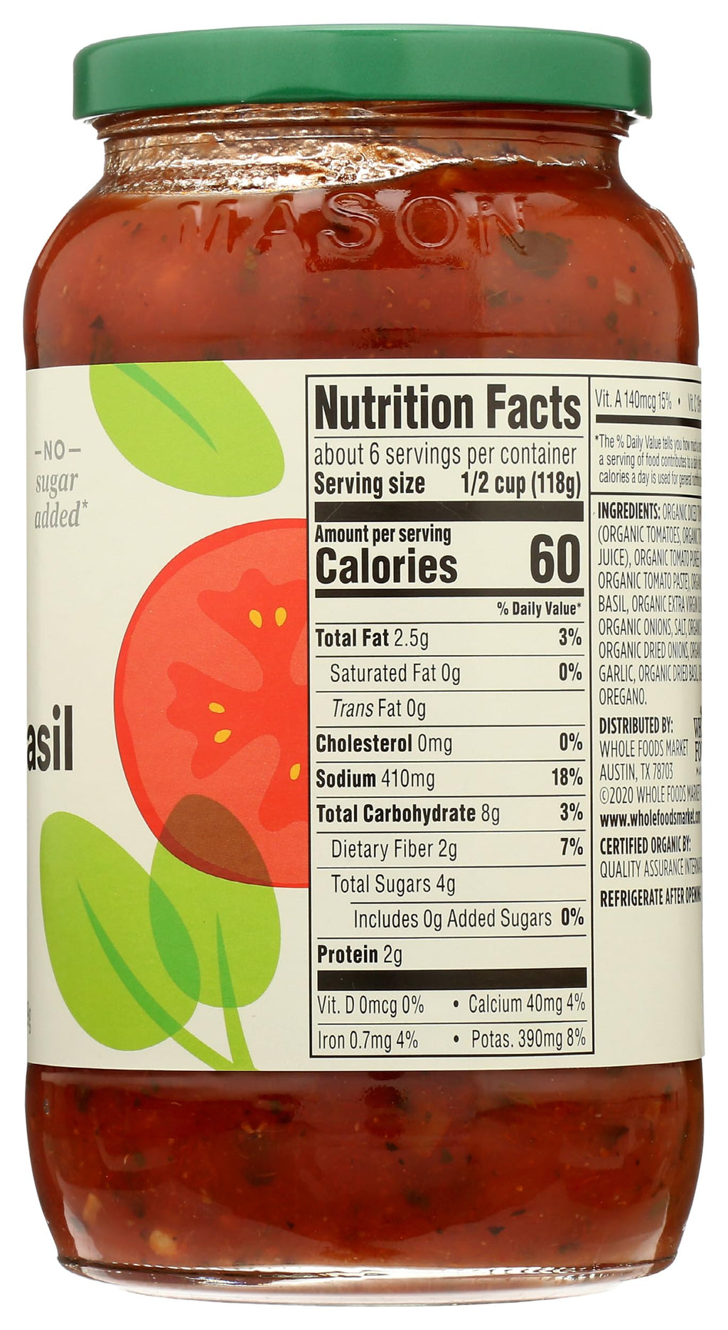 Organic Tomato Basil Pasta Sauce 25 Oz 1 Count 365 By Whole Foods Market