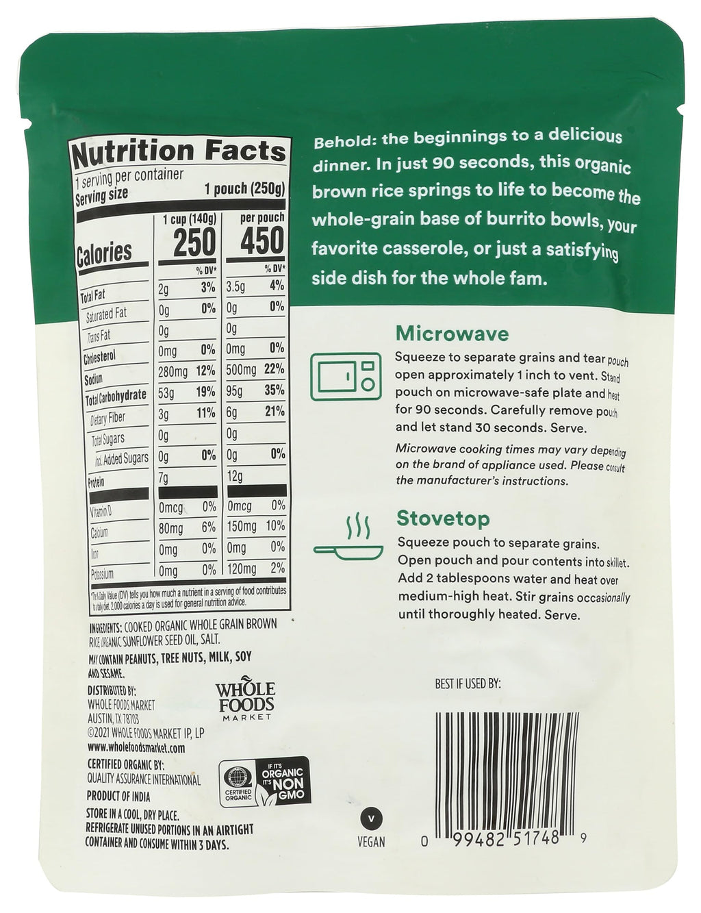 Organic Brown Rice 8.8 Oz 365 By Whole Foods Market