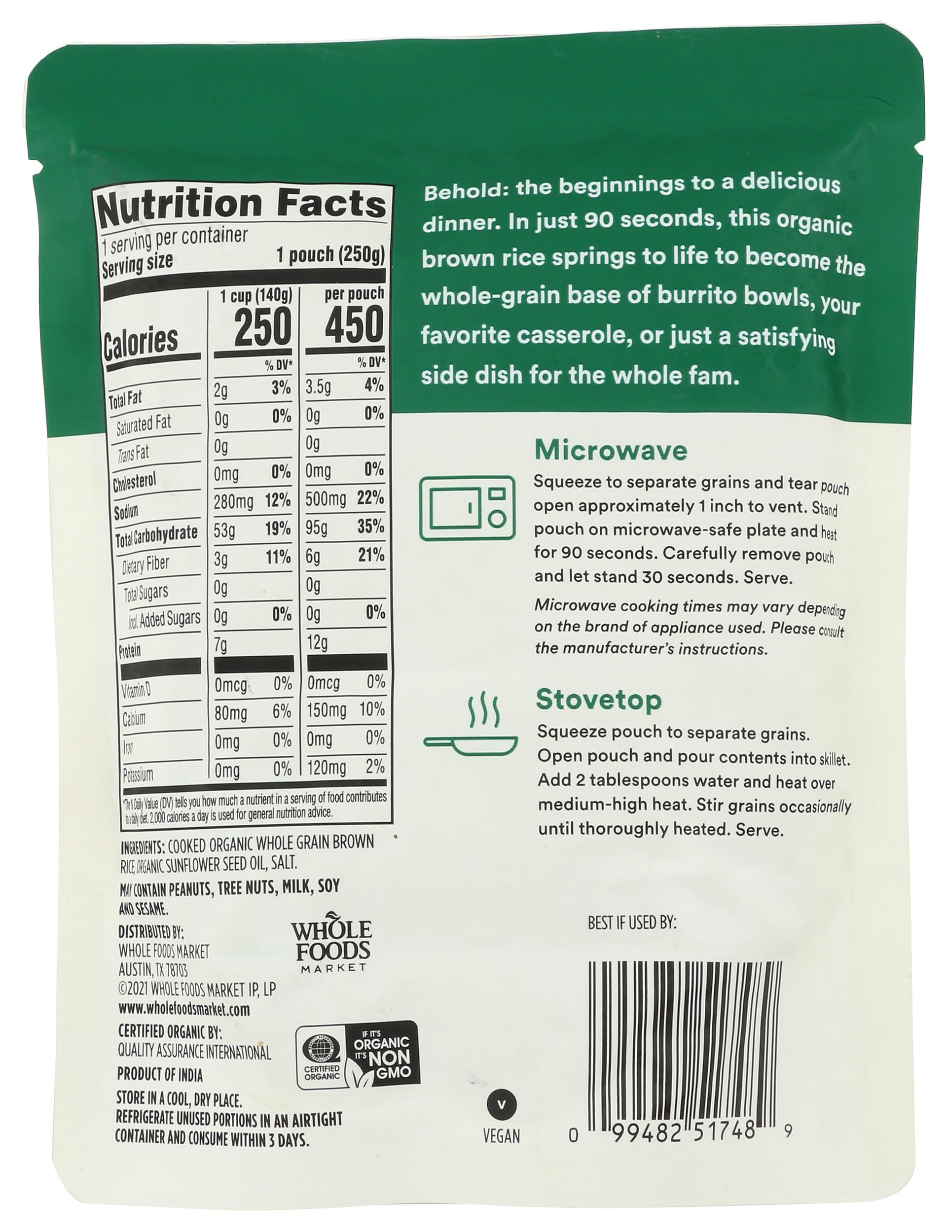Organic Brown Rice 8.8 Oz 365 By Whole Foods Market