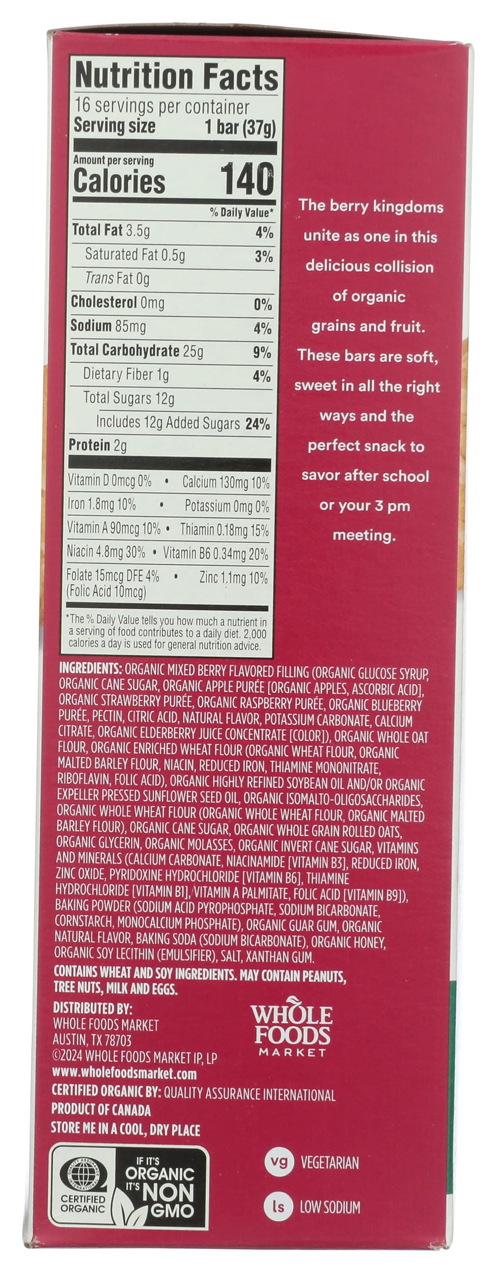 Organic Mixed Berry Fruit And Grain Bars 20.8 Oz 365 By Whole Foods Market