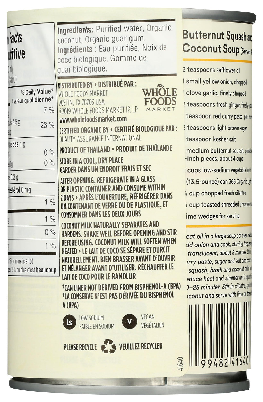 Organic Light Coconut Milk 13.5 Fl Oz 365 By Whole Foods Market