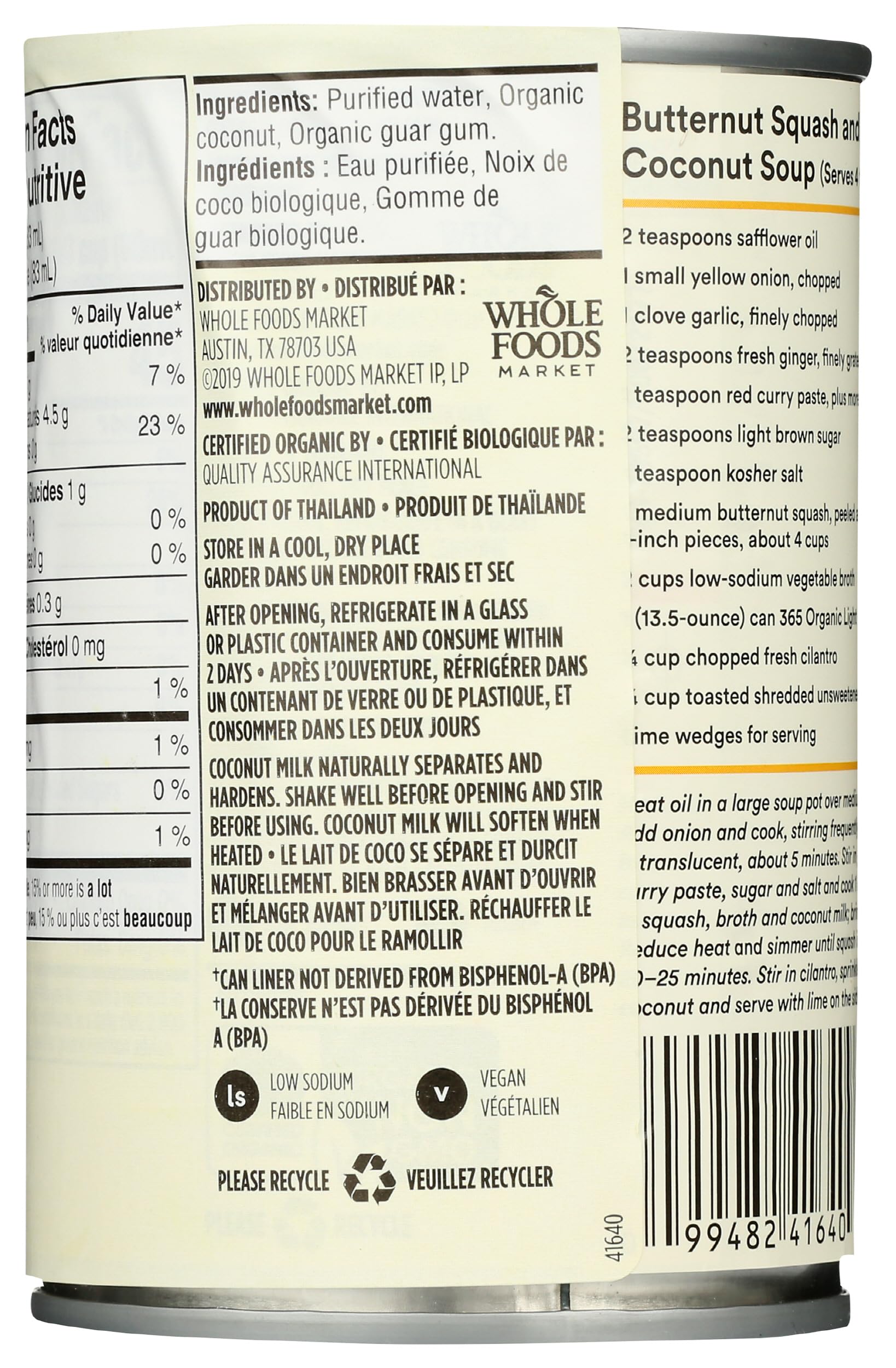 Organic Light Coconut Milk 13.5 Fl Oz 365 By Whole Foods Market