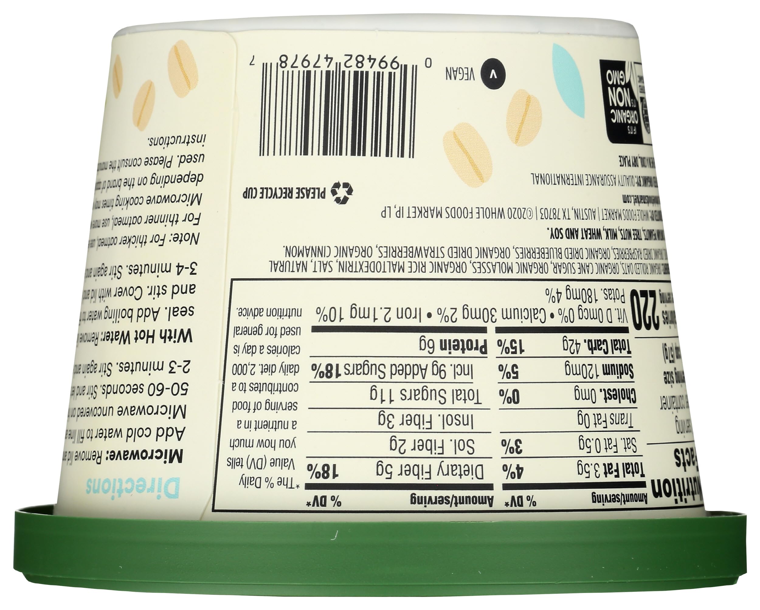 Organic Triple Berry Instant Oatmeal 2 Oz 365 By Whole Foods Market