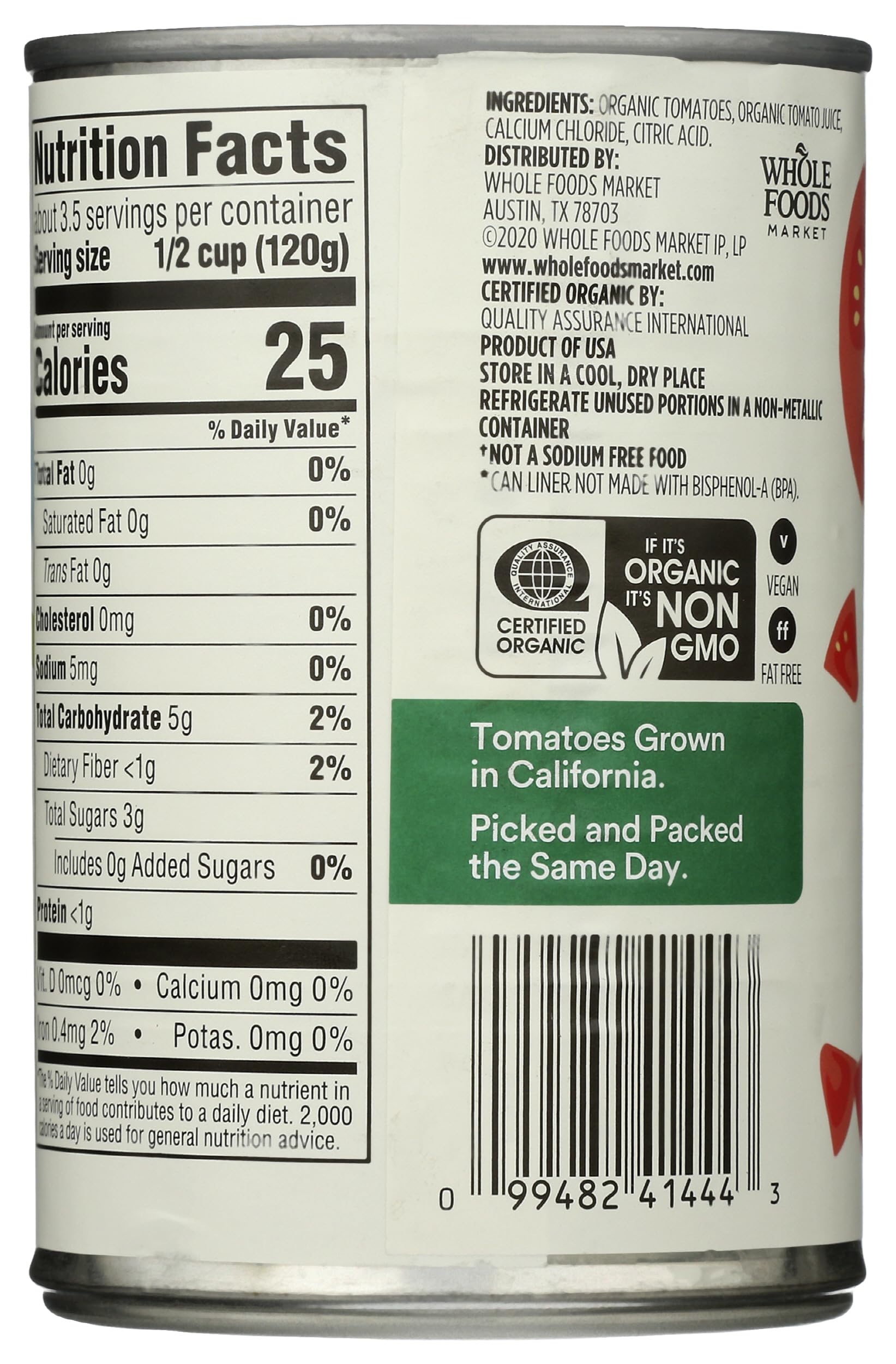 Organic Diced Tomatoes No Salt Added 14.5 Oz 365 By Whole Foods Market