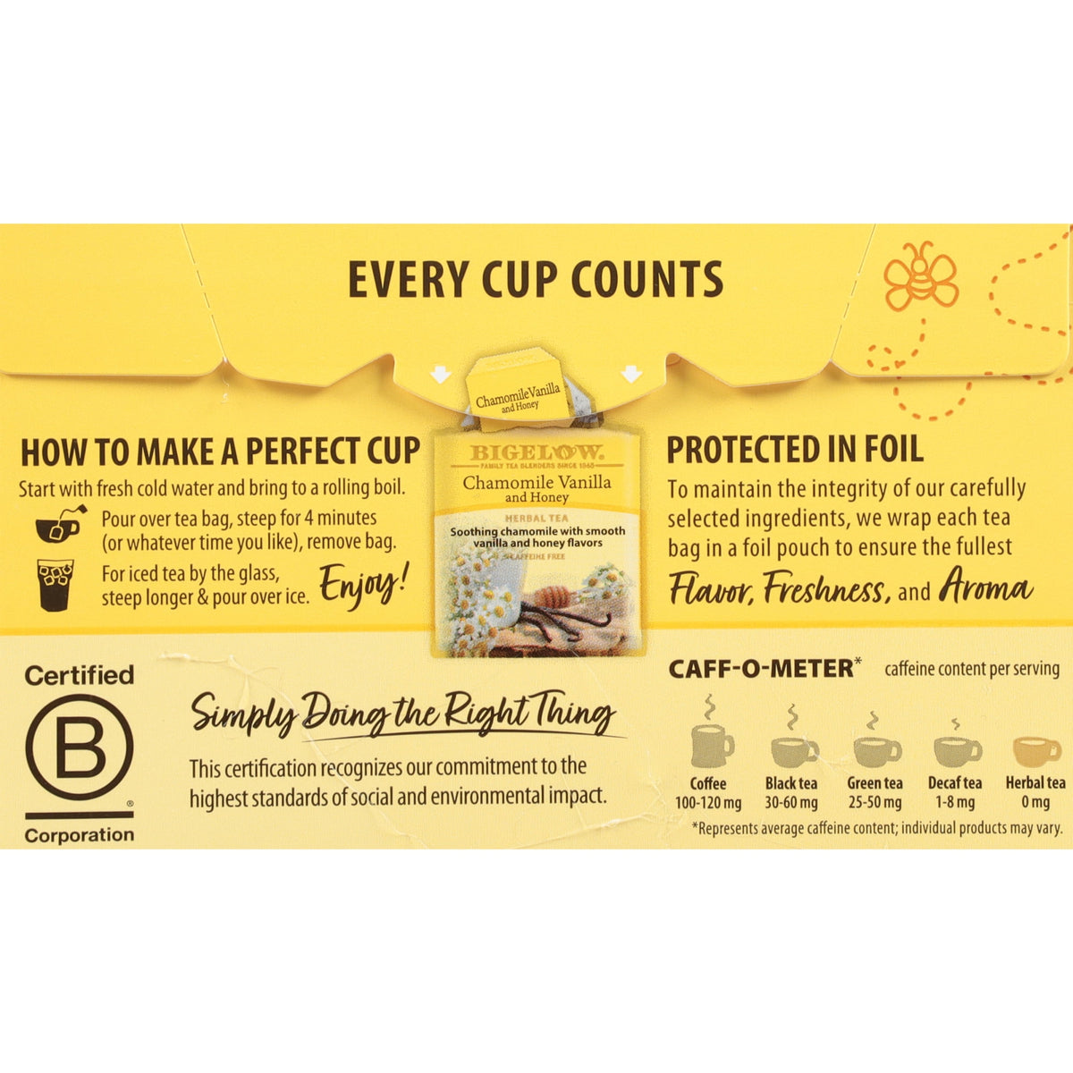 Bigelow Chamomile Vanilla and Honey Caffeine Free Herbal Tea Bags 20 Count