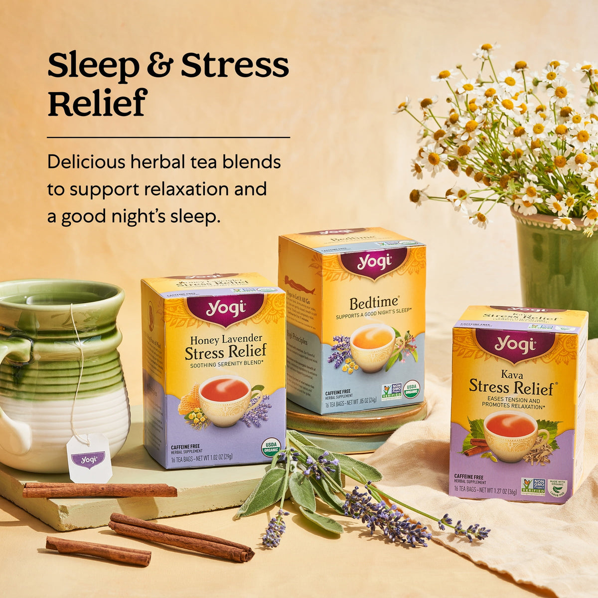 Yogi Honey Lavender Stress Relief Organic Herbal Wellness Tea Bags 1.02 oz 16 Count