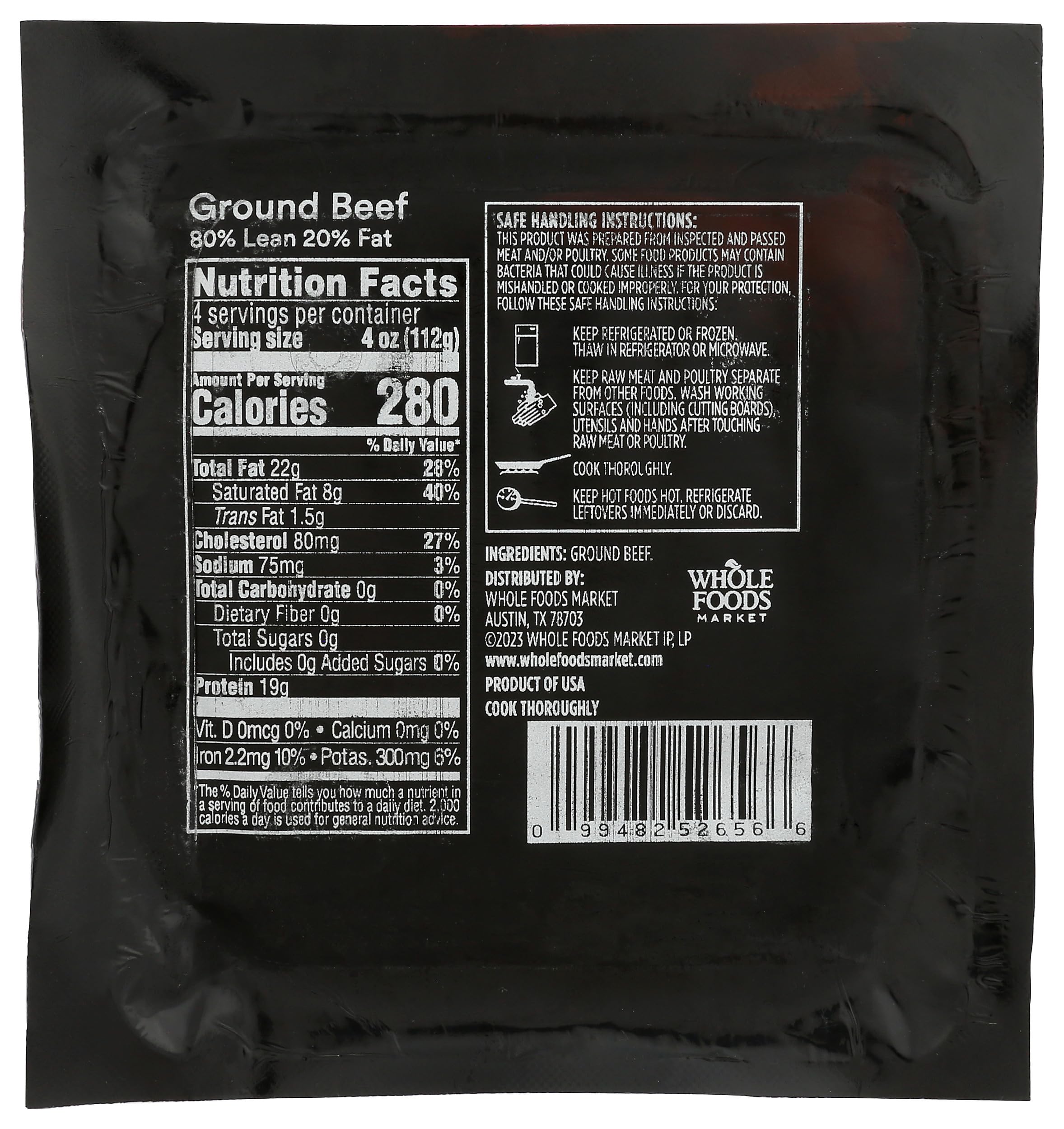 Ground Beef 80% Lean/20% Fat 16 Oz 1 Count 365 By Whole Foods Market
