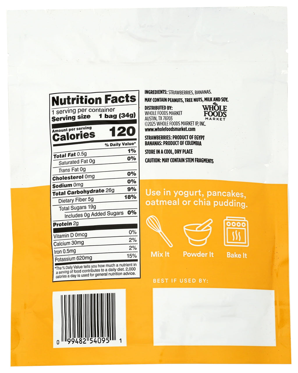 Freeze Dried Strawberry & Banana Blend 1.2 Oz 365 By Whole Foods Market