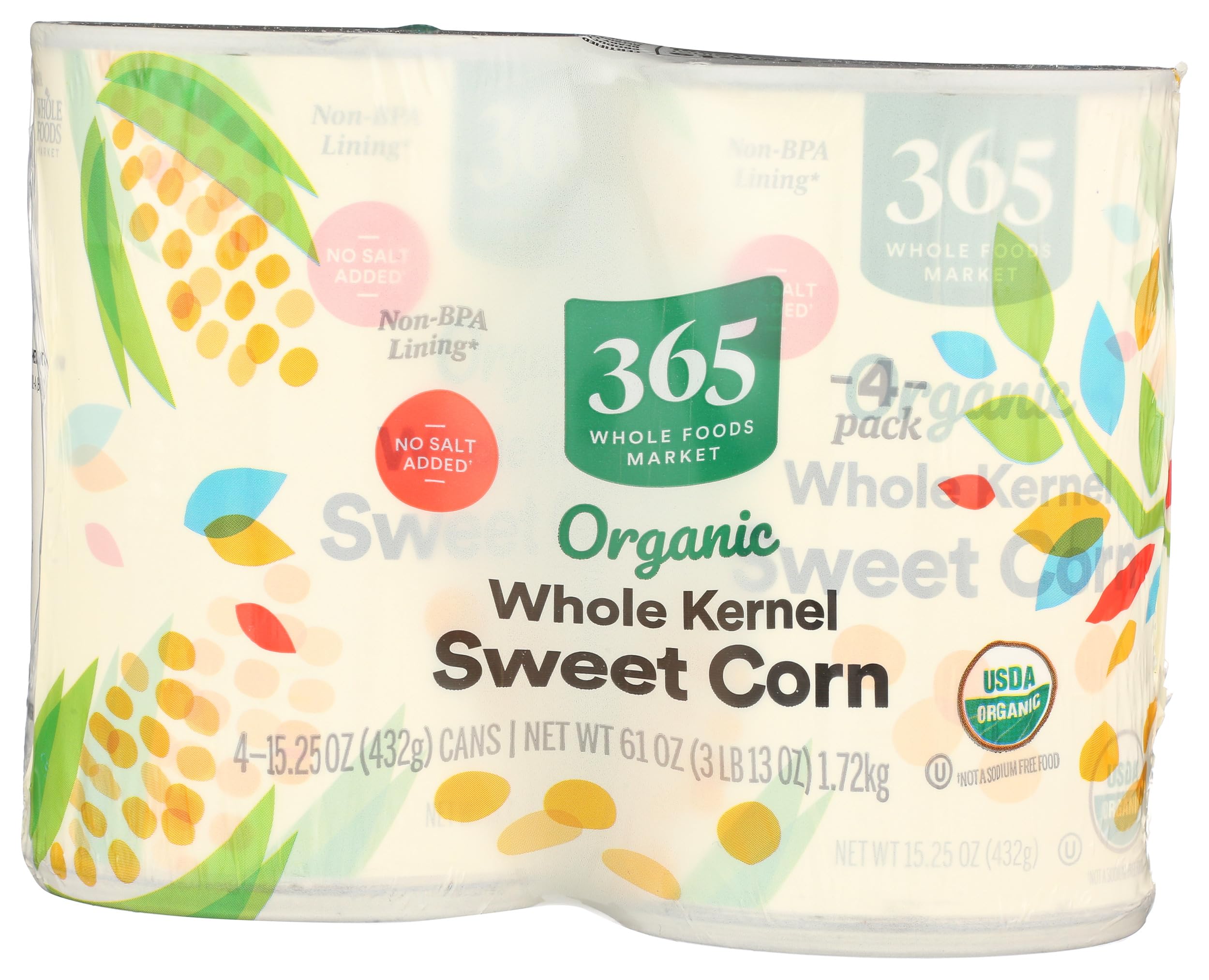 Organic Corn No Salt Added 15.25 Oz 4 Pack 365 By Whole Foods Market