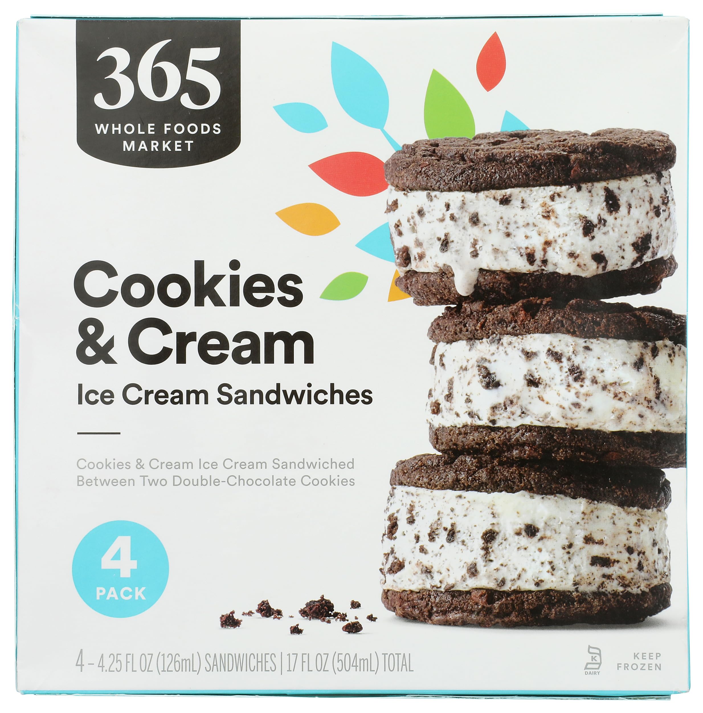 Cookies & Cream Ice Cream Sandwiches 17 FZ 1 Count 365 By Whole Foods Market
