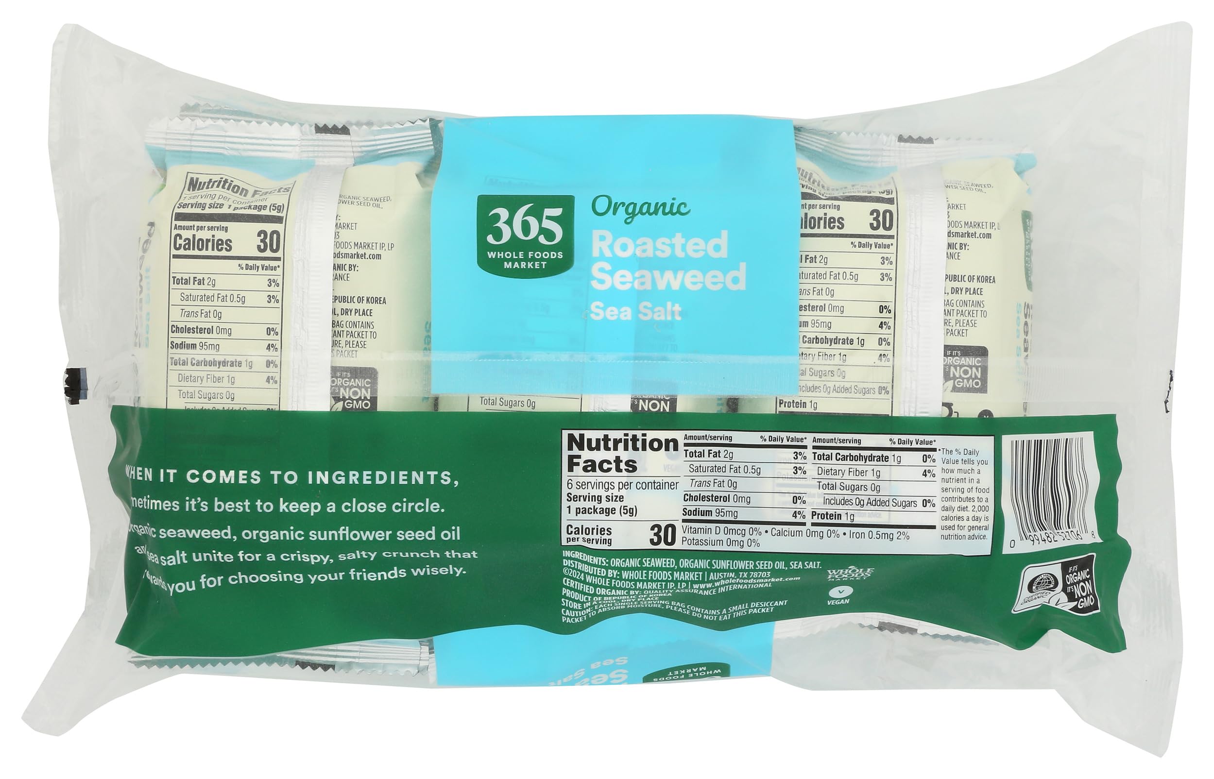 Organic Sea Salt Roasted Seaweed 6 Count 1.06 Oz 365 By Whole Foods Market