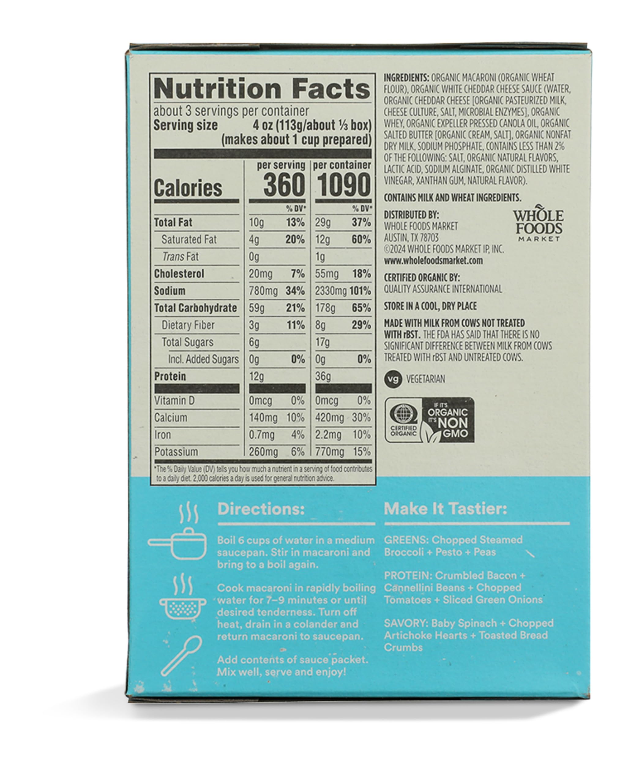 Organic White Cheddar Shells and Cheese Deluxe 12 Oz 365 By Whole Foods Market