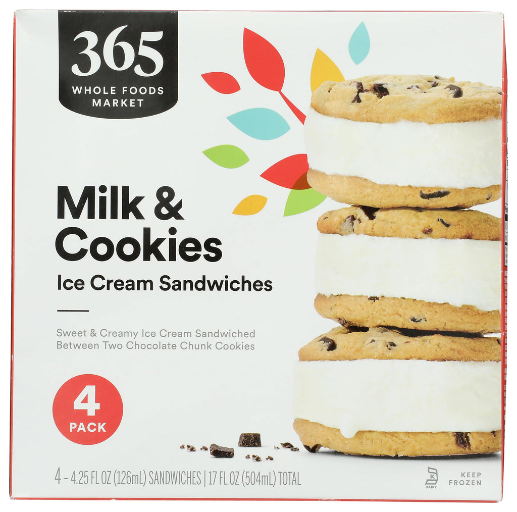 Milk & Cookies Ice Cream Sandwiches 17 FZ 1 Count 365 By Whole Foods Market
