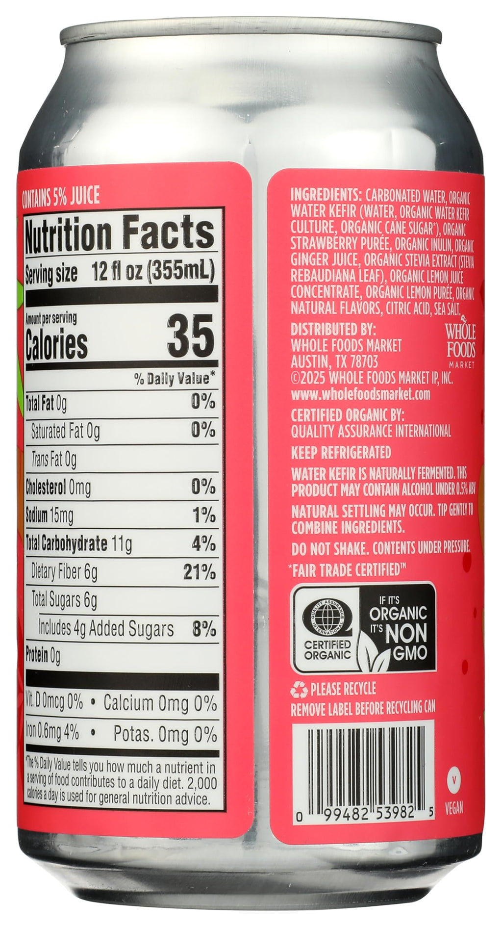 Organic Strawberry Ginger Ale Prebiotic Soda 12 Fl Oz 365 By Whole Foods Market