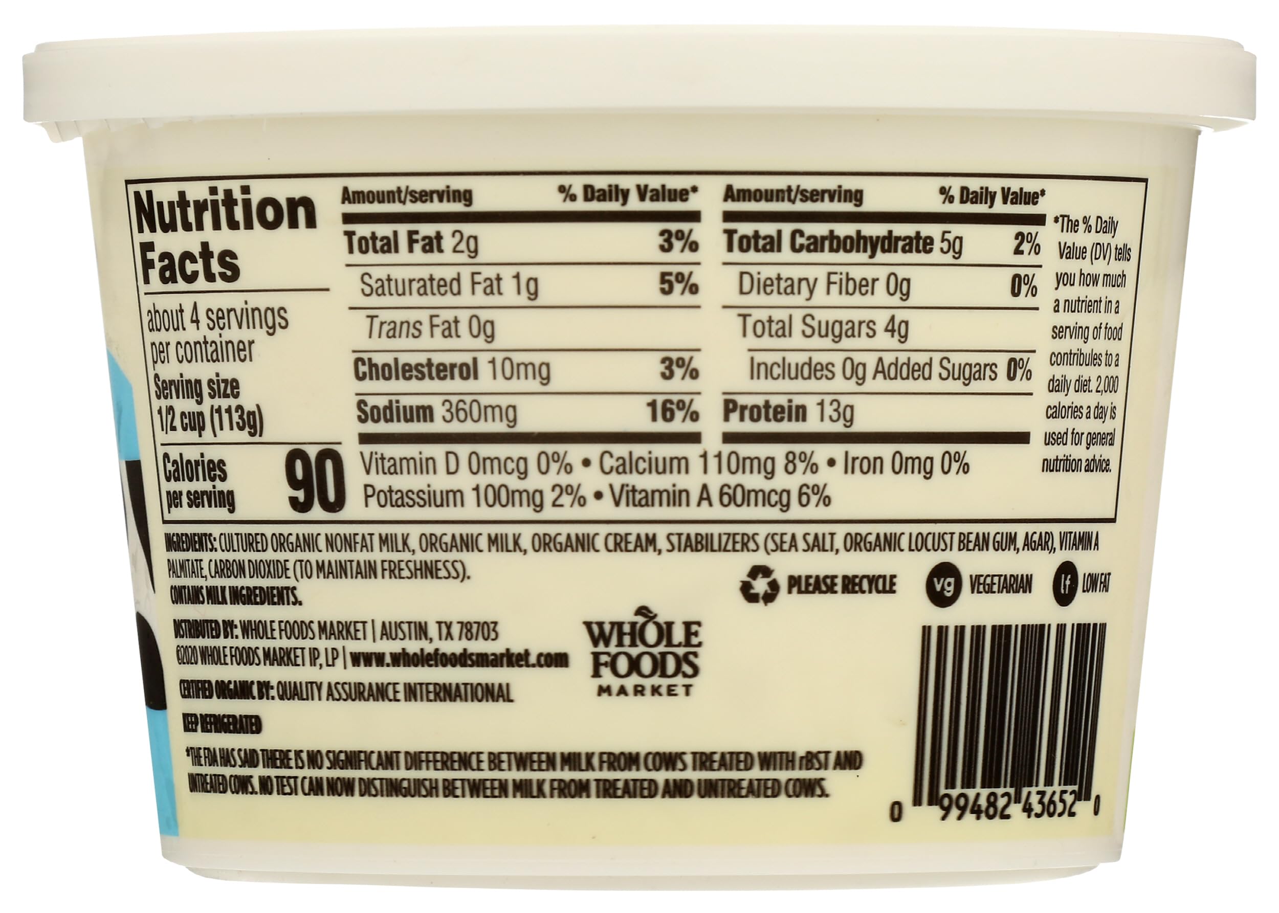 Organic Low Fat Cottage Cheese 16 Oz 365 By Whole Foods Market