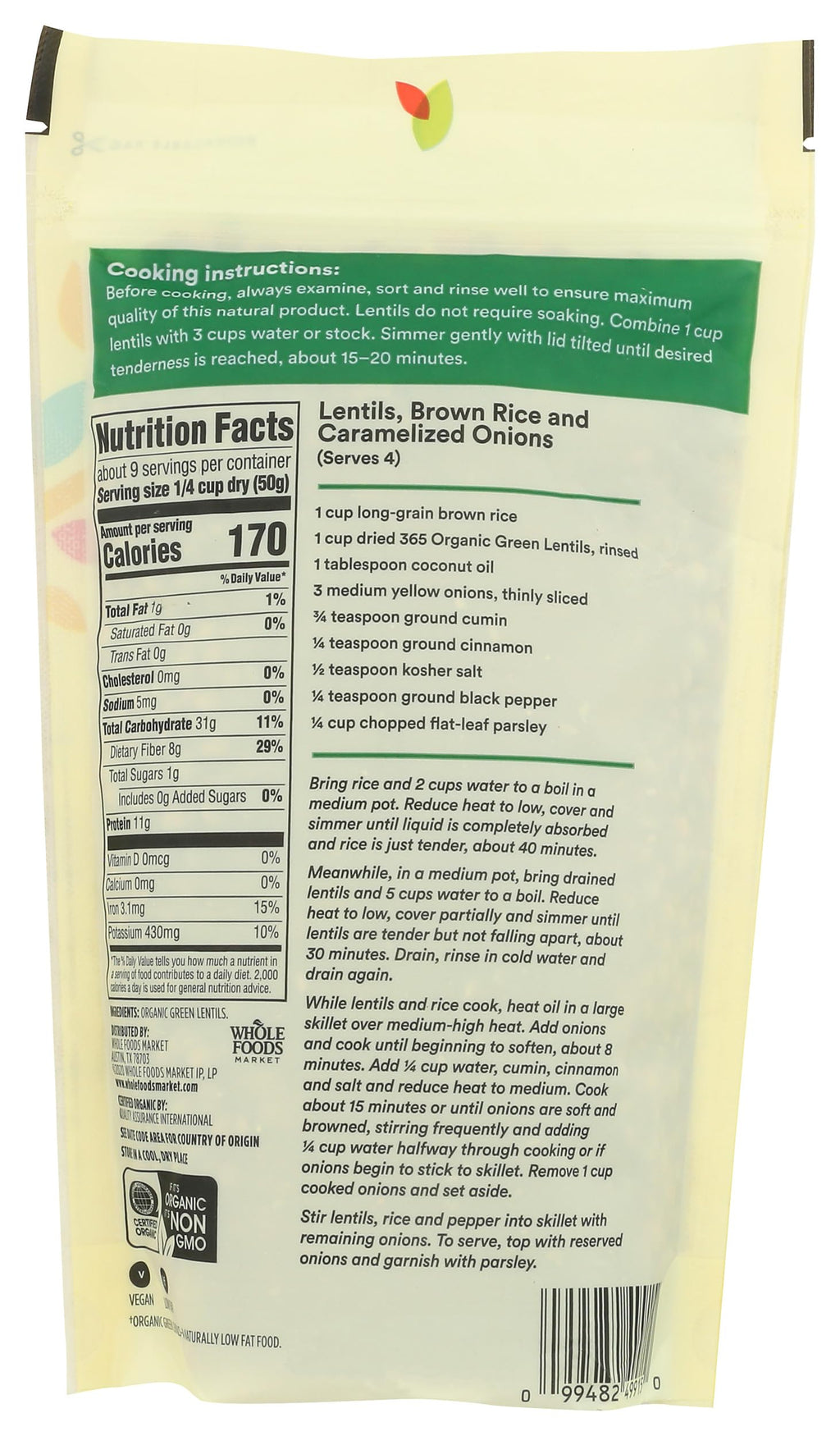 Organic Green Lentils 16 Oz 365 By Whole Foods Market