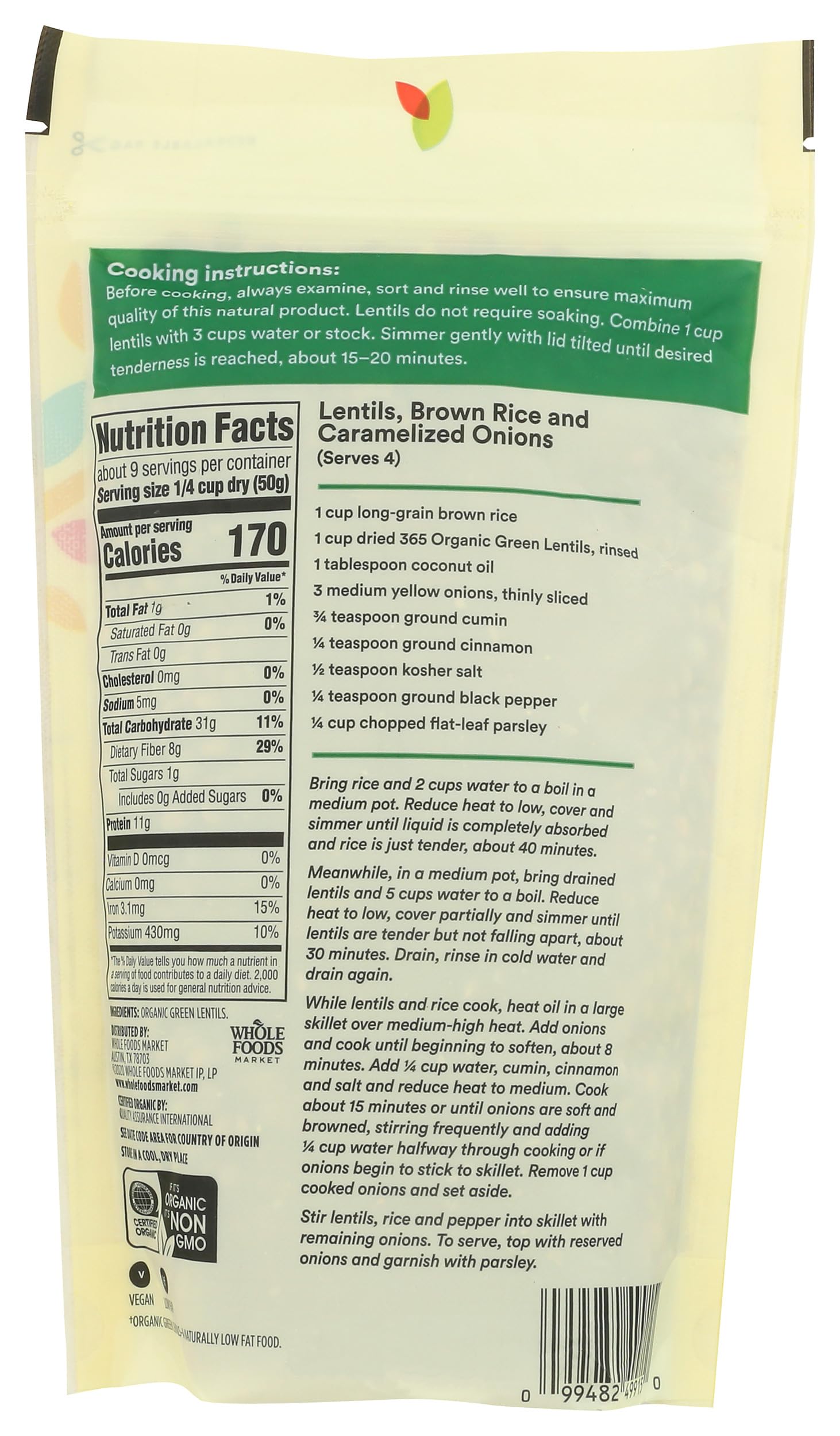 Organic Green Lentils 16 Oz 365 By Whole Foods Market