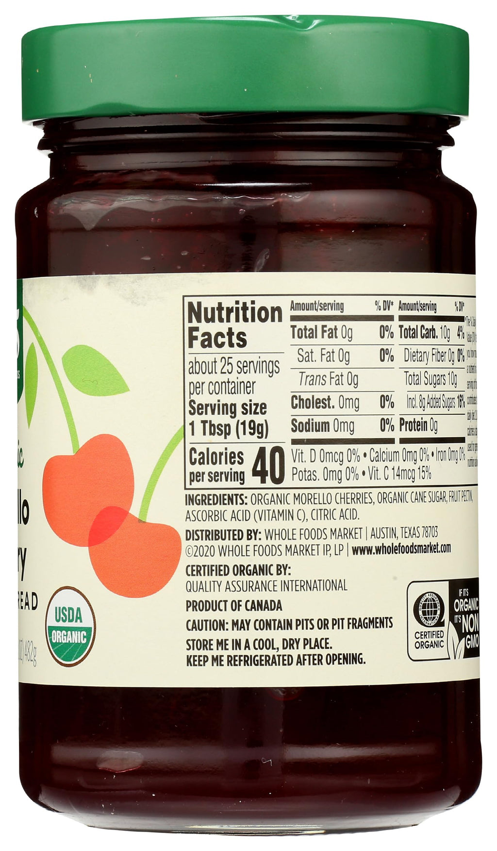 Organic Cherry Fruit Spread 17 Oz 365 By Whole Foods Market