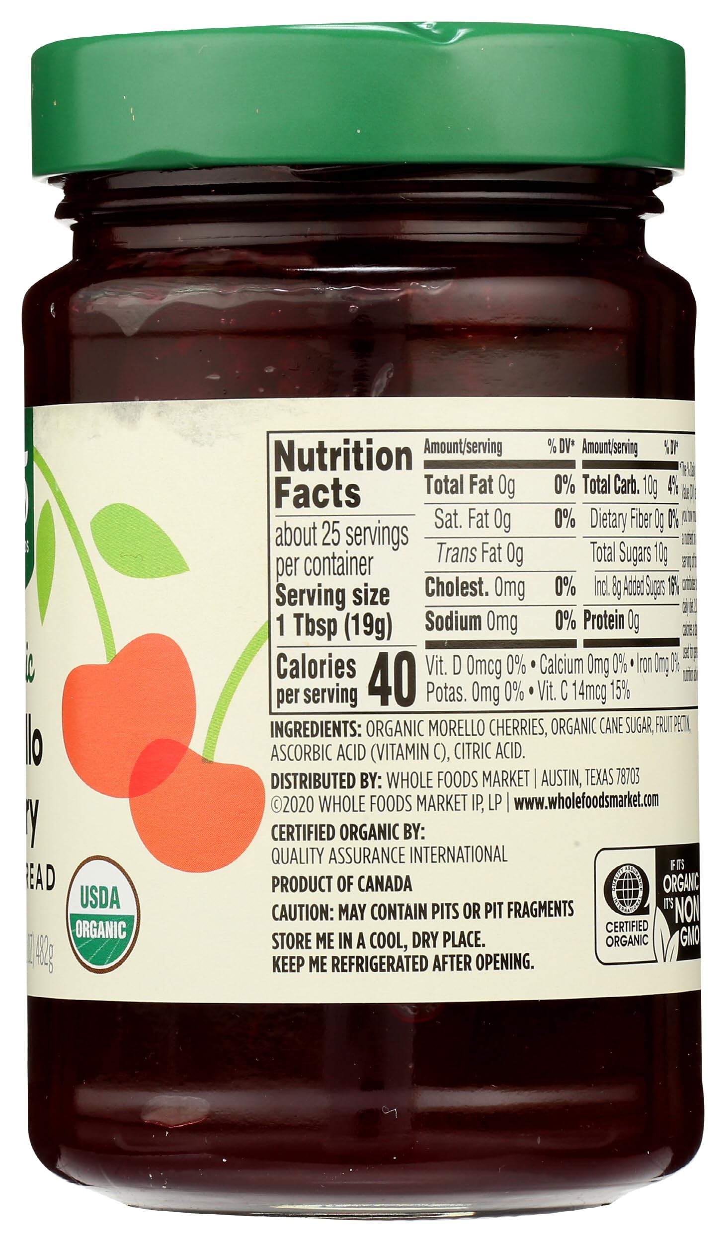 Organic Cherry Fruit Spread 17 Oz 365 By Whole Foods Market
