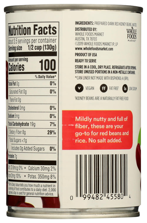 Dark Red Kidney Beans No Salt Added 15.5 Oz 365 By Whole Foods Market