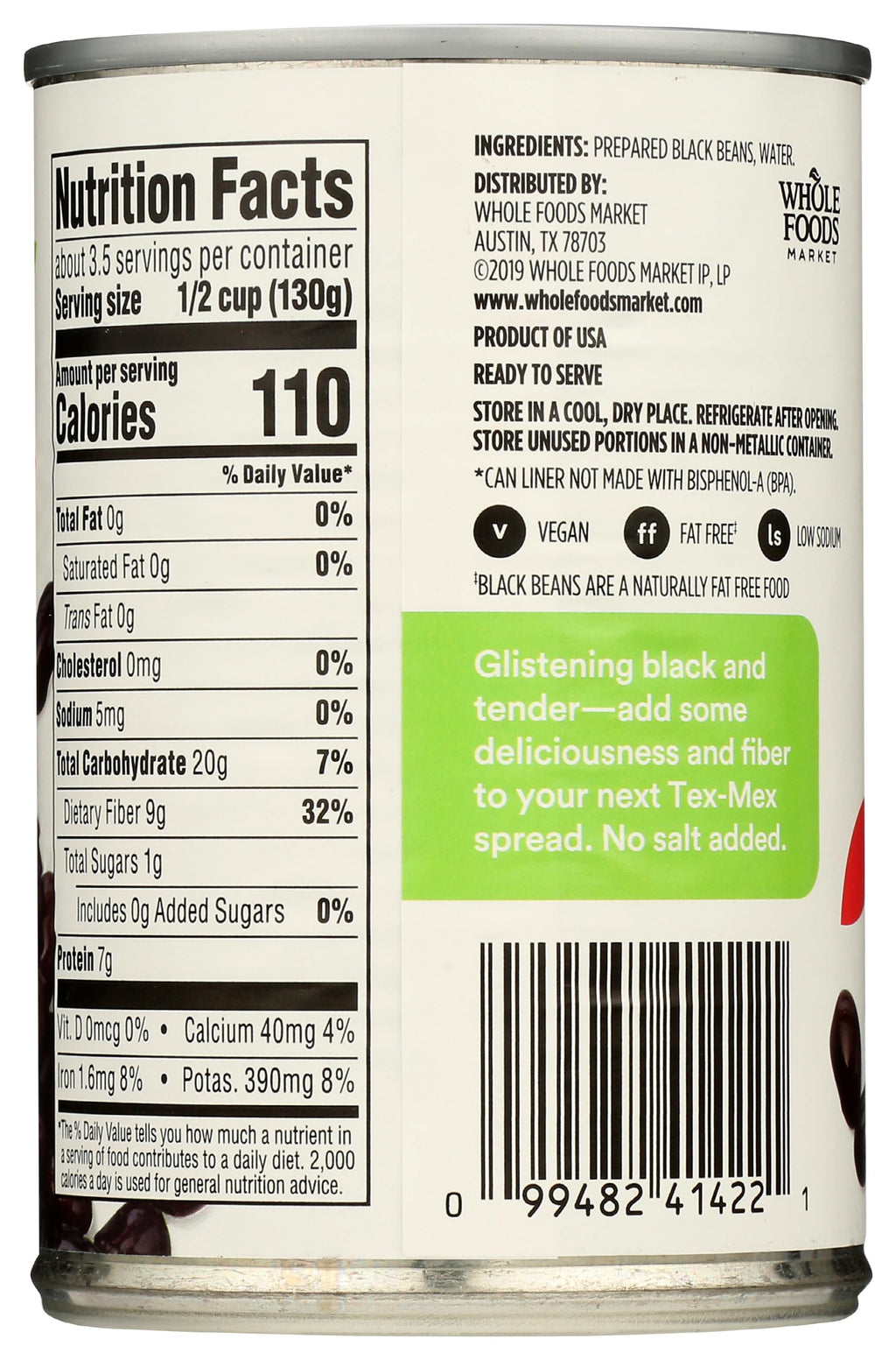 Unsalted Black Beans 15 Oz 365 By Whole Foods Market