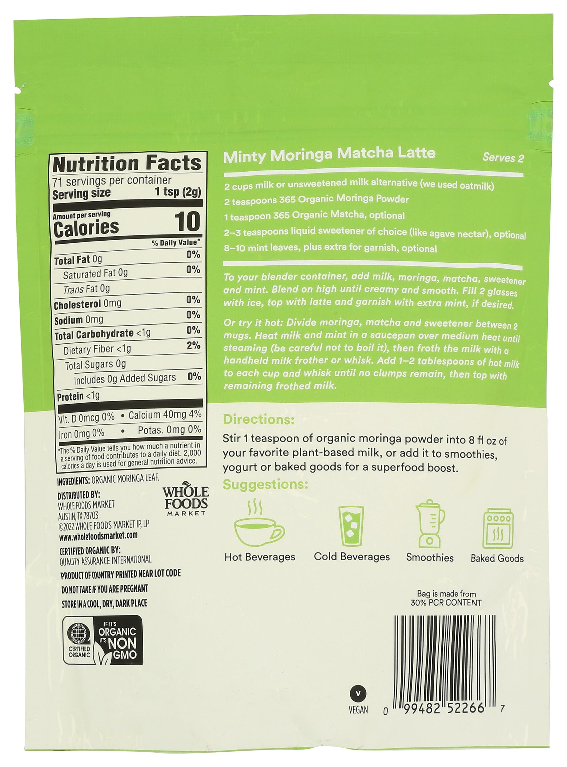 Organic Moringa Powder 5 Oz 365 By Whole Foods Market