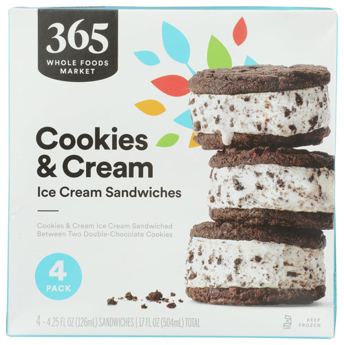Cookies & Cream Ice Cream Sandwiches 17 FZ 1 Count 365 By Whole Foods Market