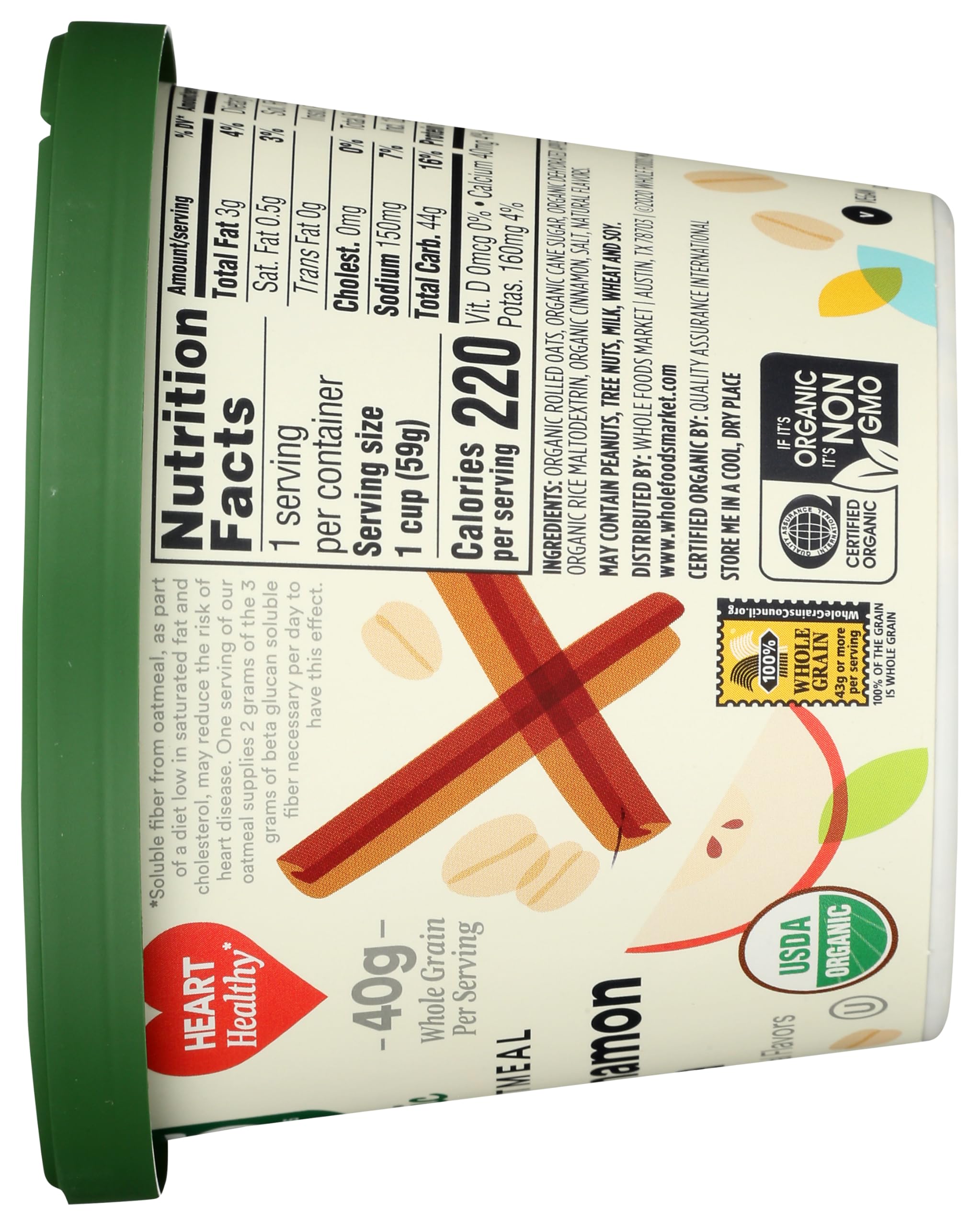Organic Instant Oatmeal Apple Cinnamon Chia 2.1 Oz 365 By Whole Foods Market