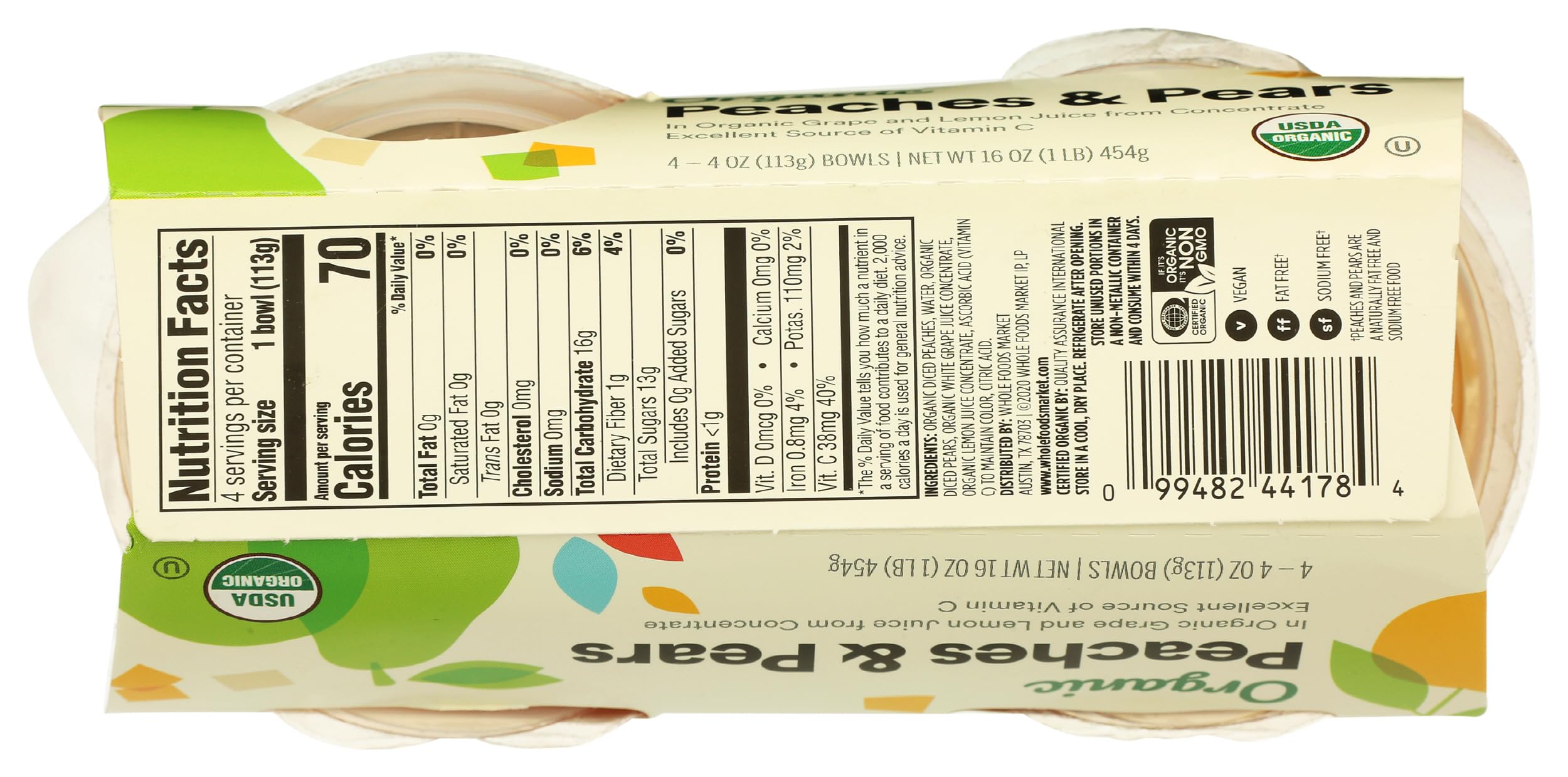 Organic Peaches And Pears Snack Cups 16 Oz 365 By Whole Foods Market
