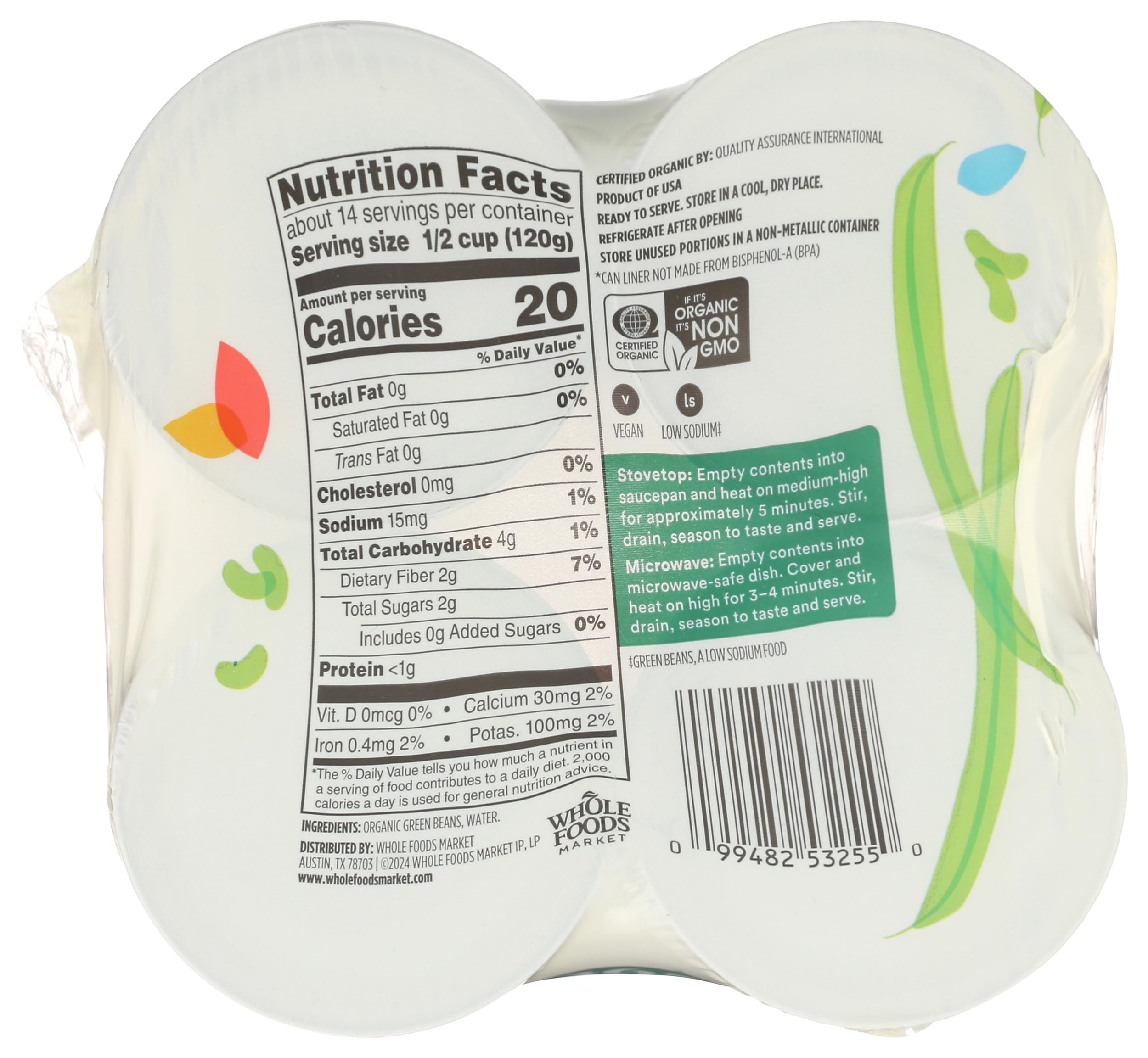 Organic No Salt Added Cut Green Beans 14.5 Oz 365 By Whole Foods Market